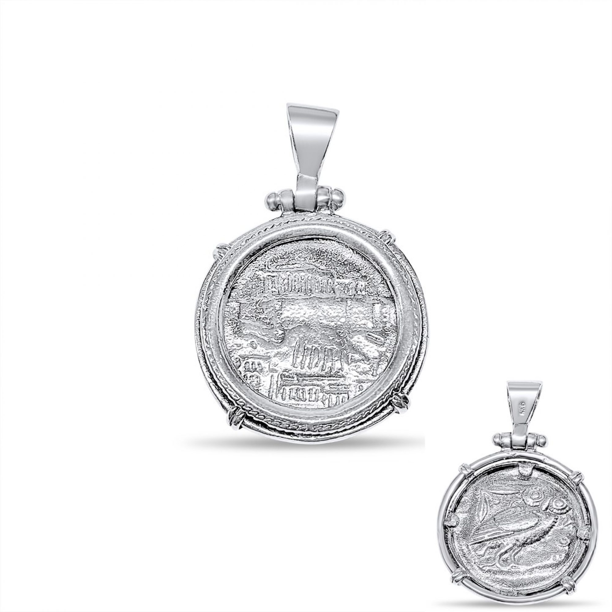 Κρεμαστό διπλής όψης με την κουκουβάγια-σύμβολο της θεάς Αθηνάς και τον Παρθενώνα