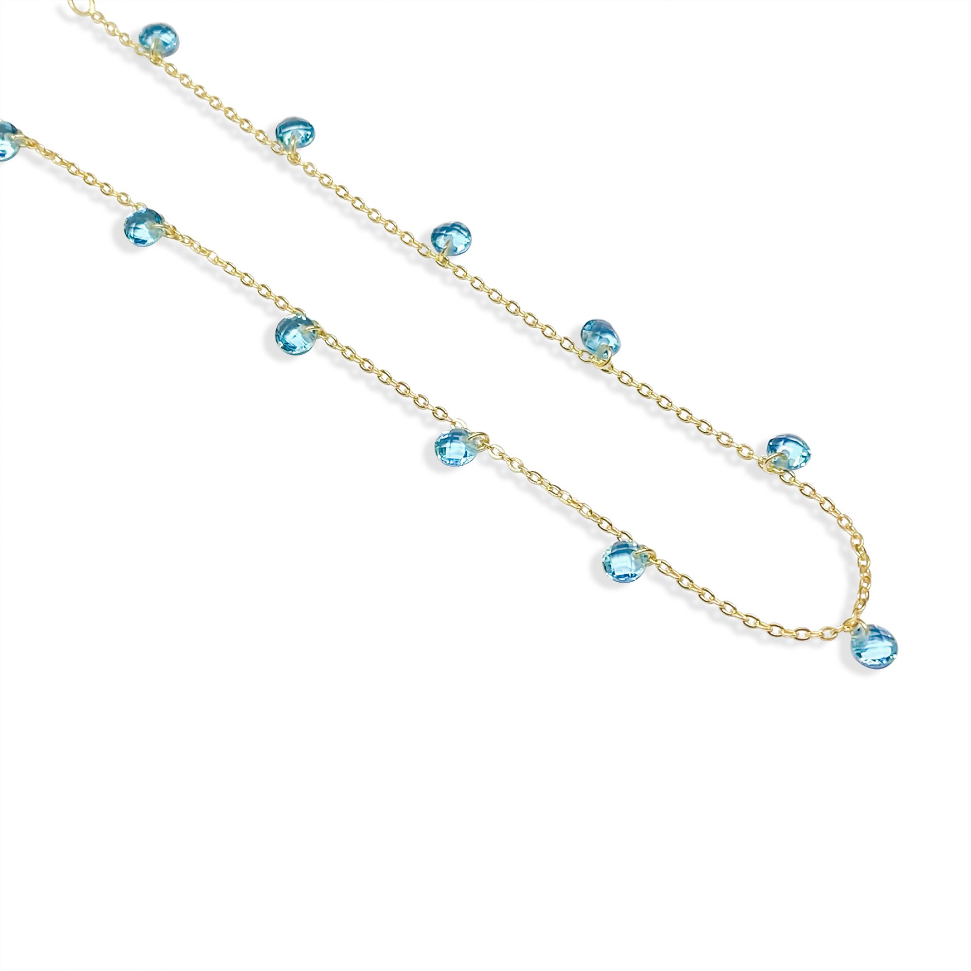 Gold plated anklet with aquamarine dangles