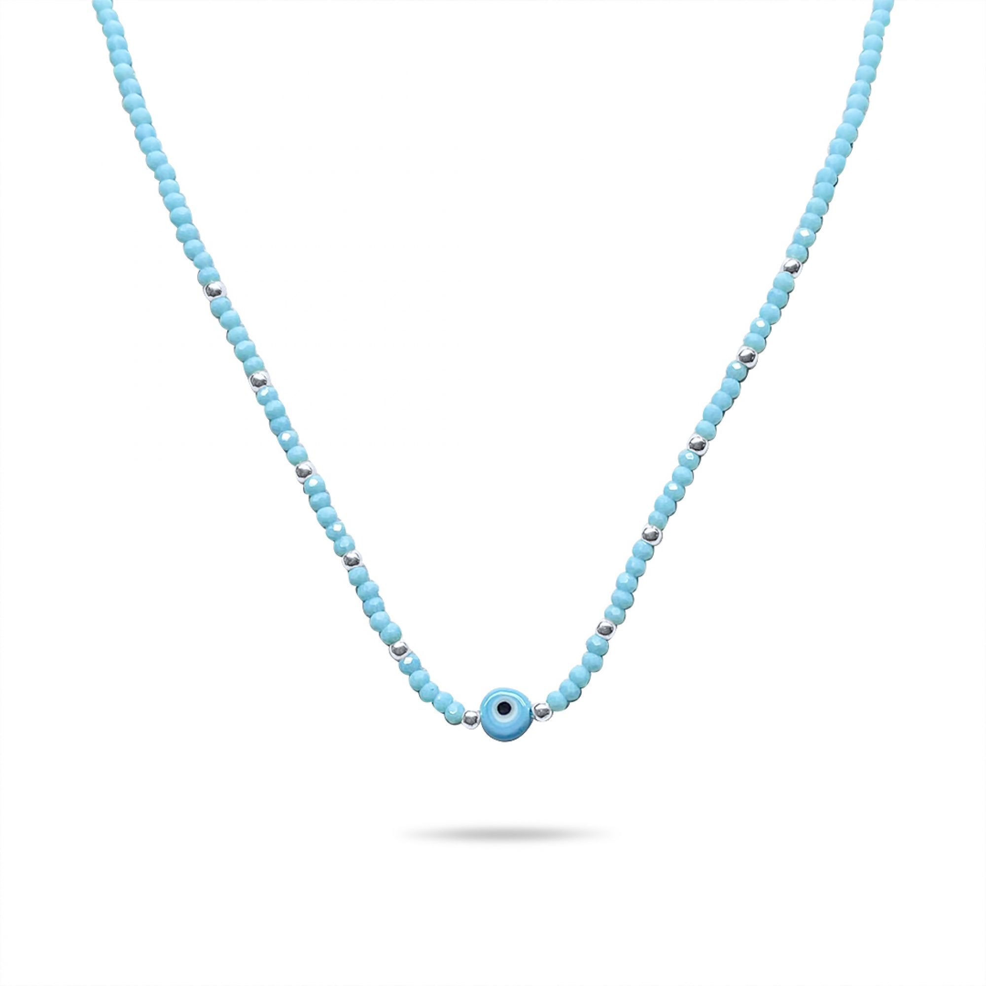 Κολιέ με μάτι και χάντρες τιρκουάζ 