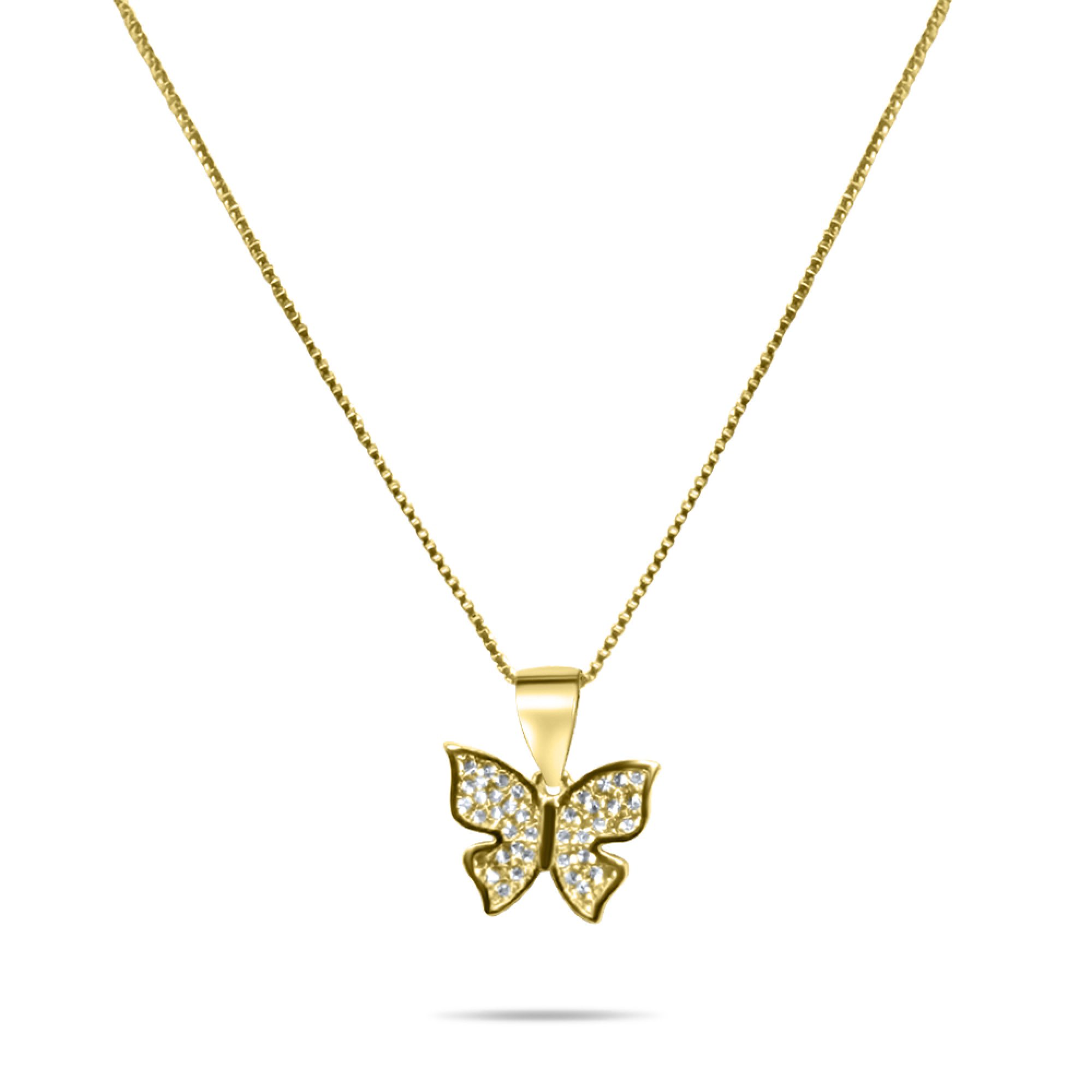 Κολιέ πεταλούδα με πέτρες ζιργκόν επίχρυσο