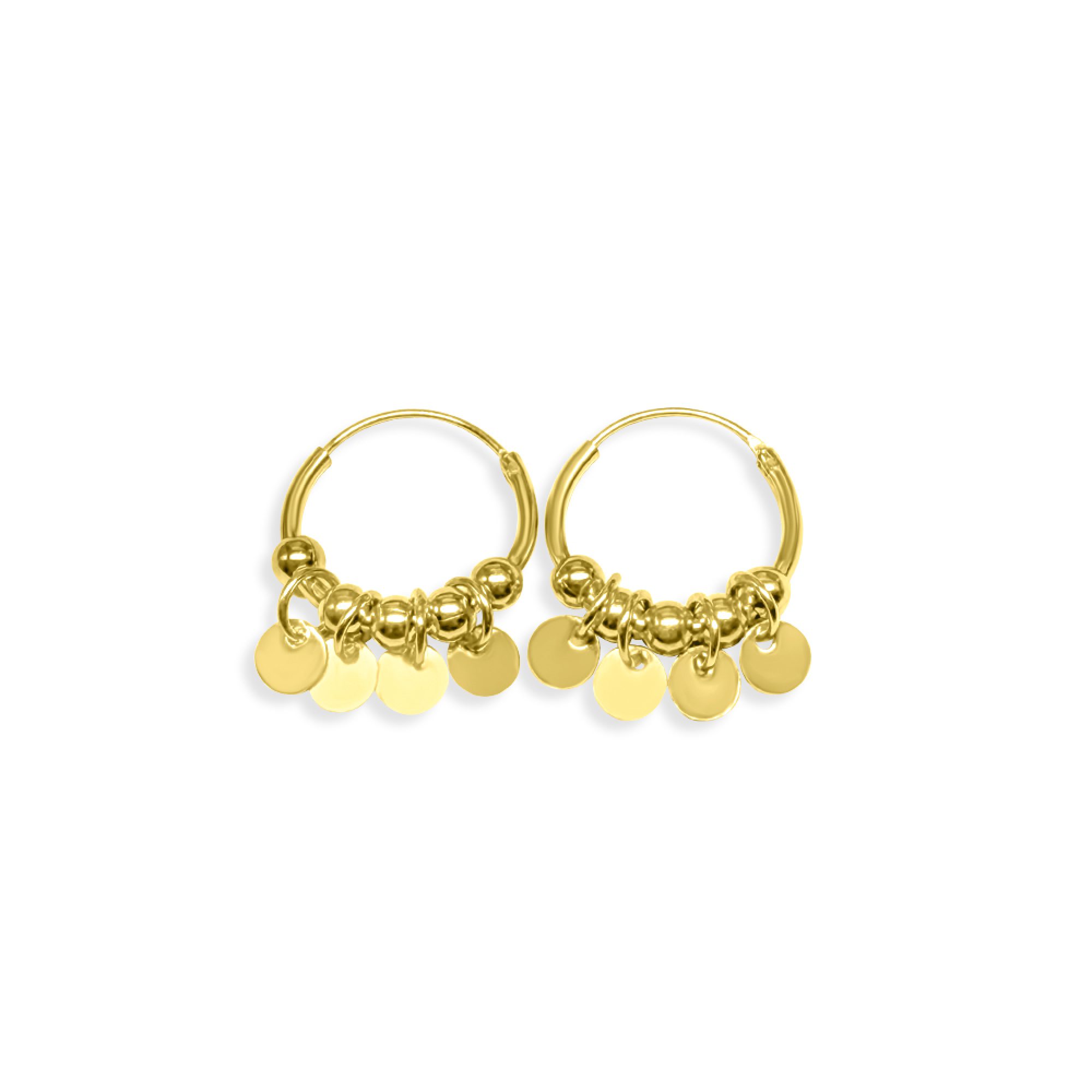 Κρίκοι επίχρυσοι με κρεμαστά κυκλάκια (13mm)