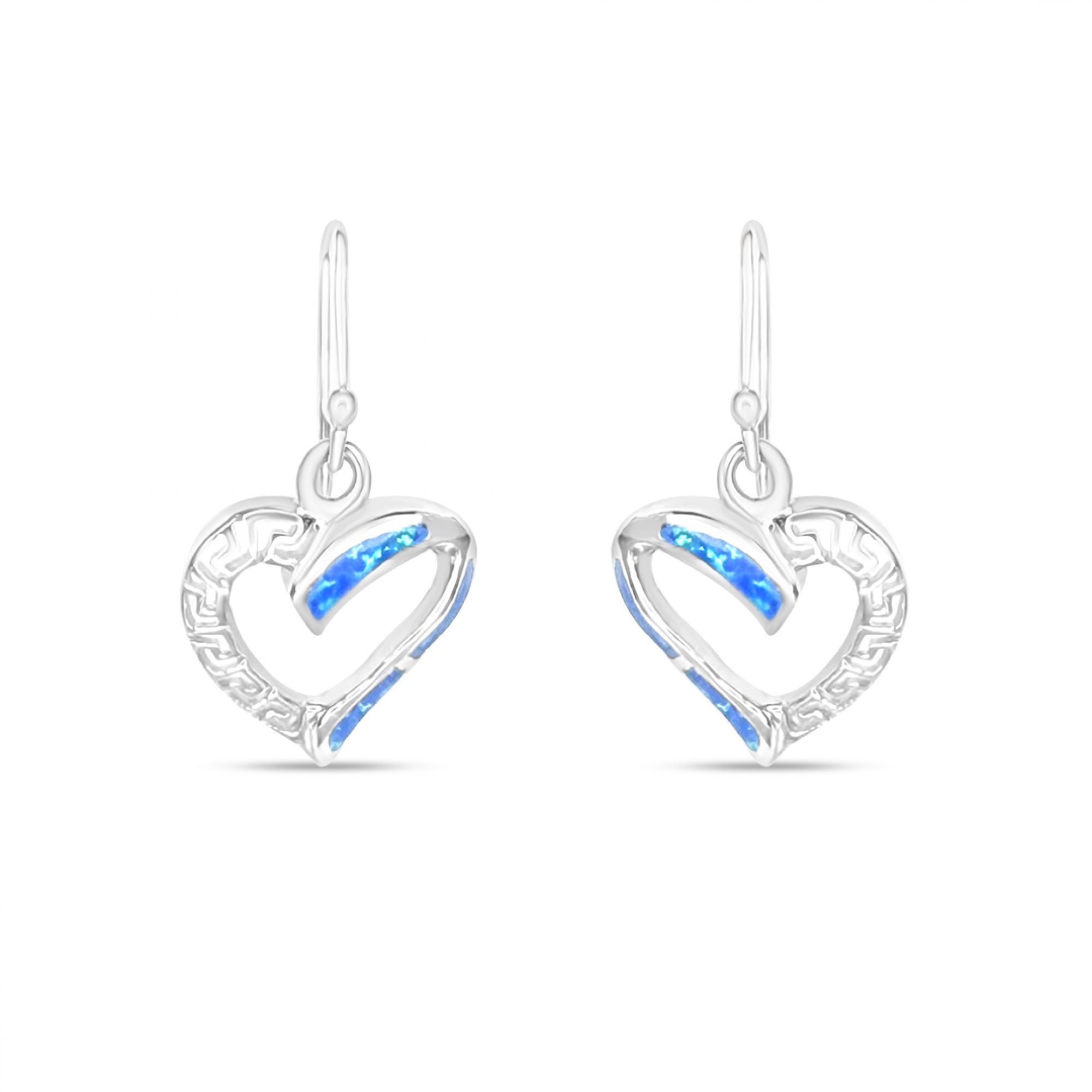 Σκουλαρίκια καρδιές κρεμαστά με πέτρες όπαλ και μαίανδρο