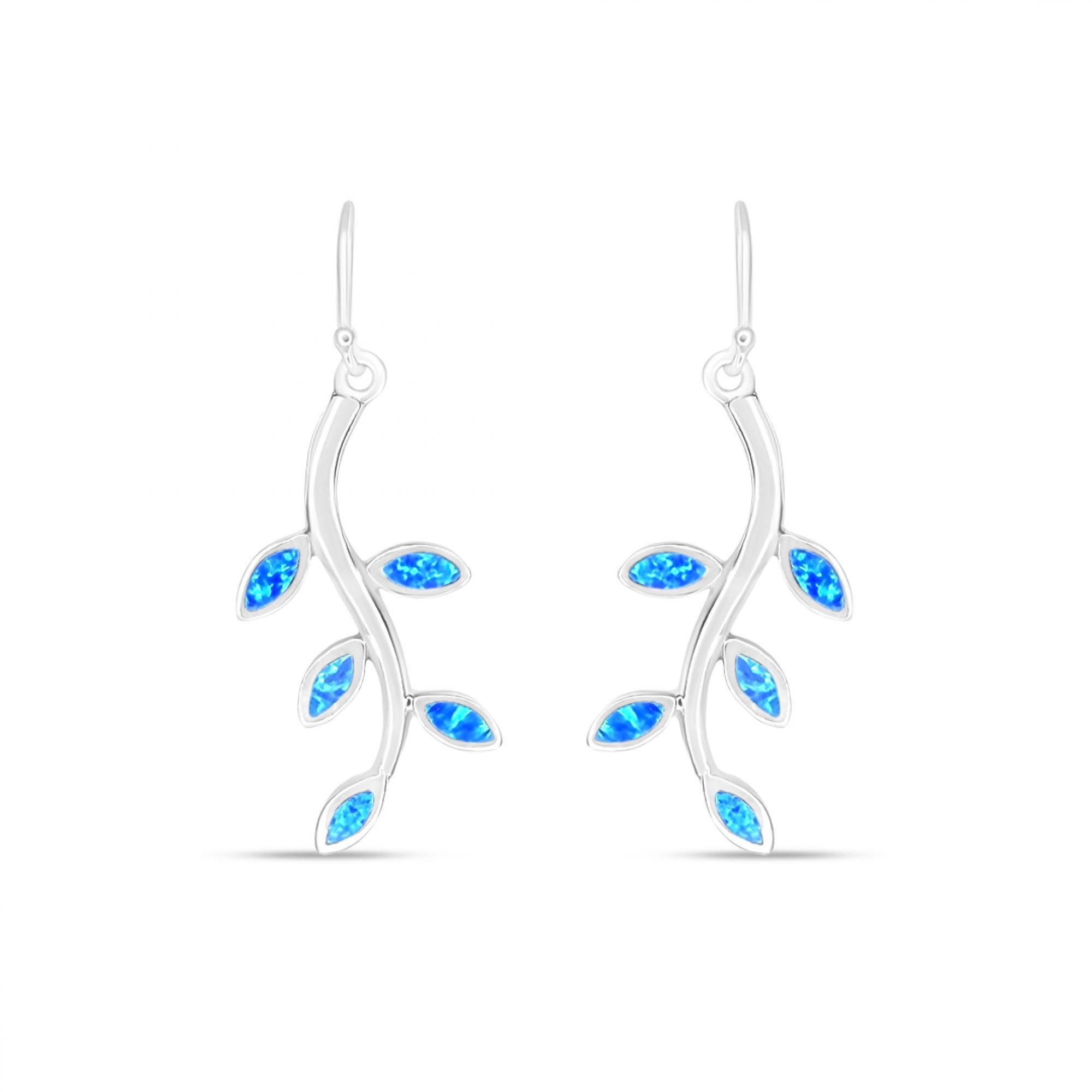 Σκουλαρίκια κλαδιά ελιάς κρεμαστά με πέτρες όπαλ