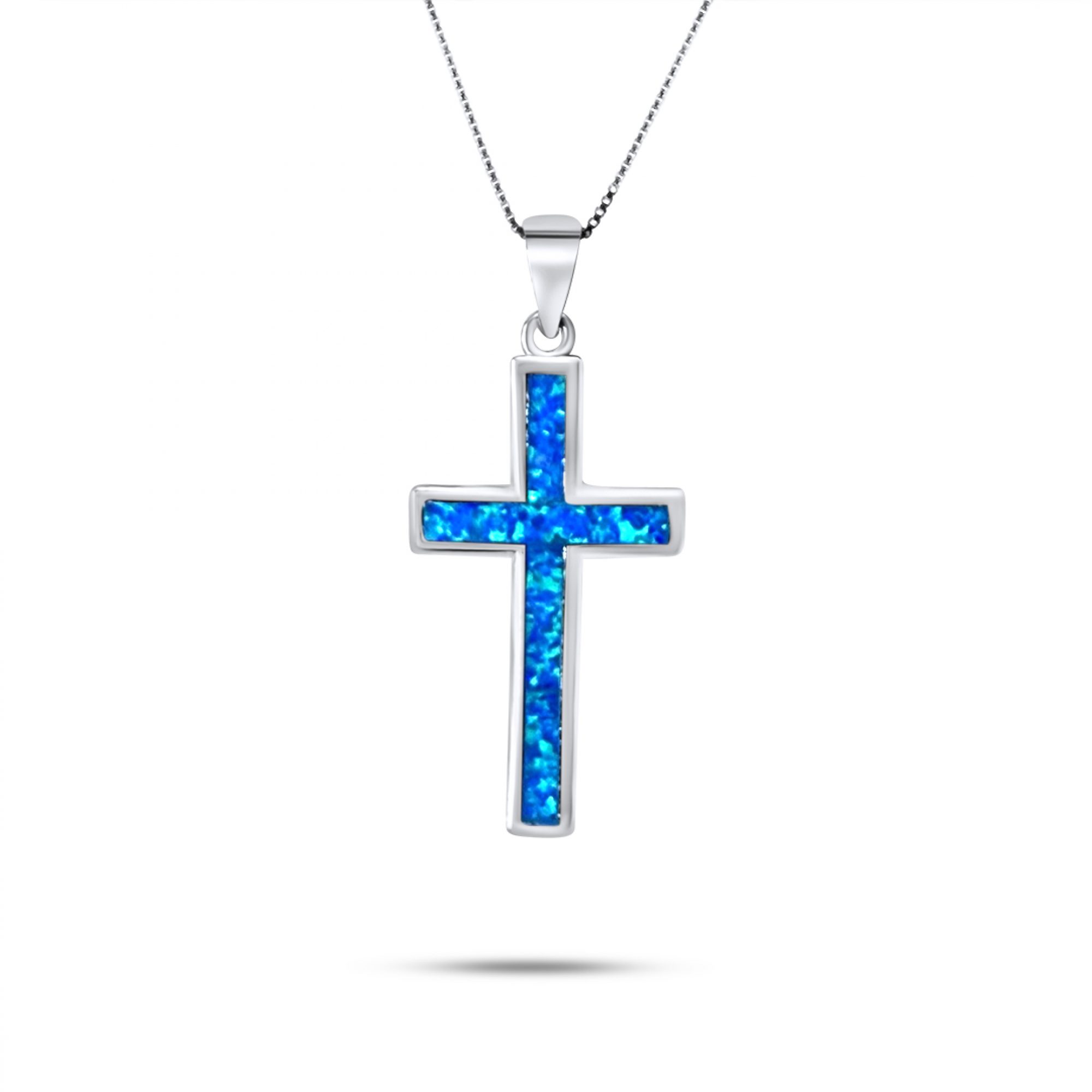 Κολιέ σταυρός με πέτρες όπαλ