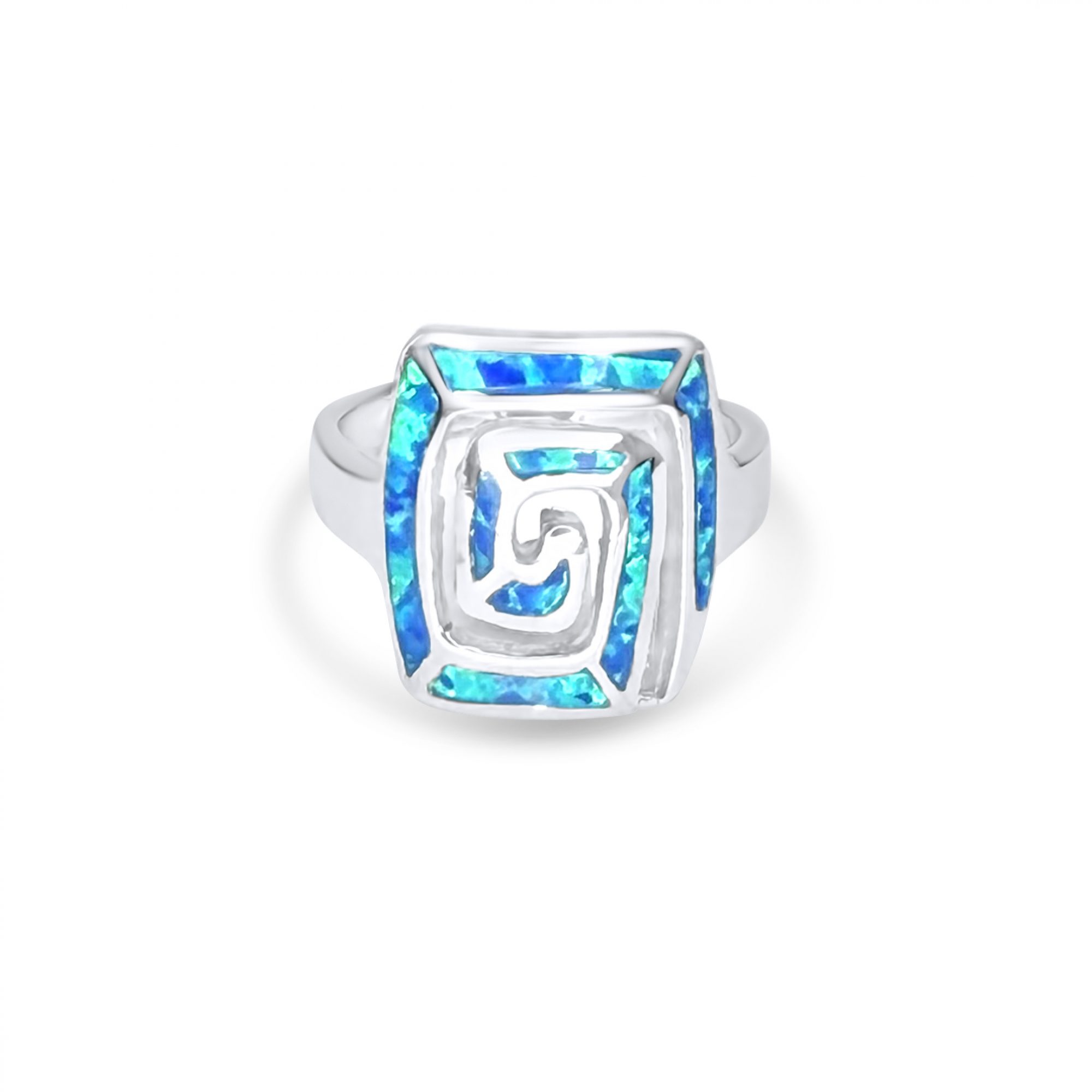 Silver ring with opal stones and meander