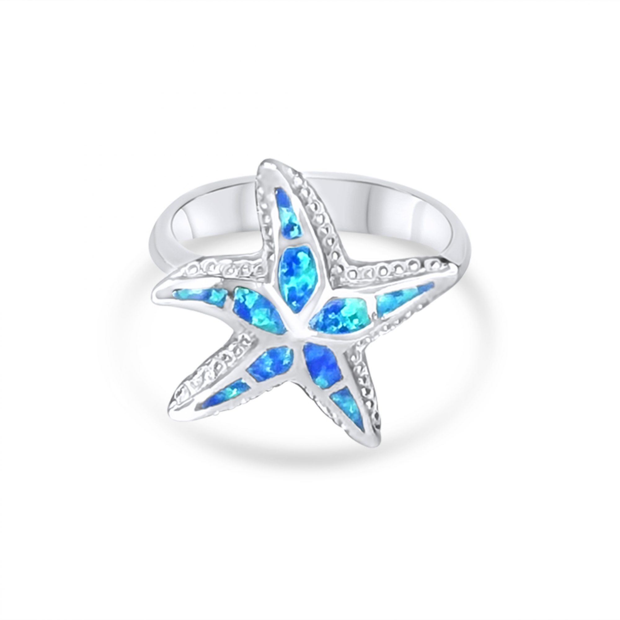 Silver starfish ring with opal stones