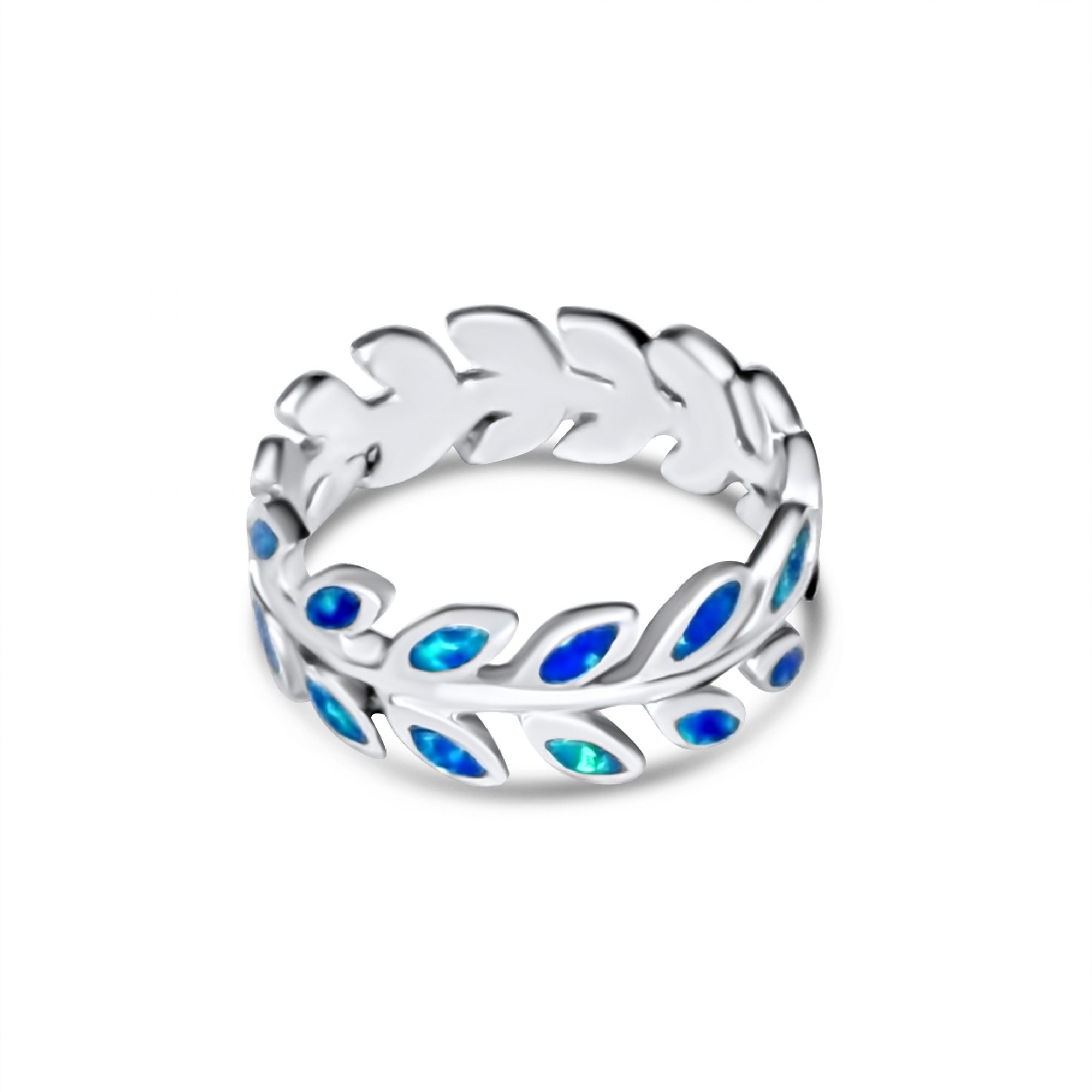 Silver olive branch ring with opal stones 