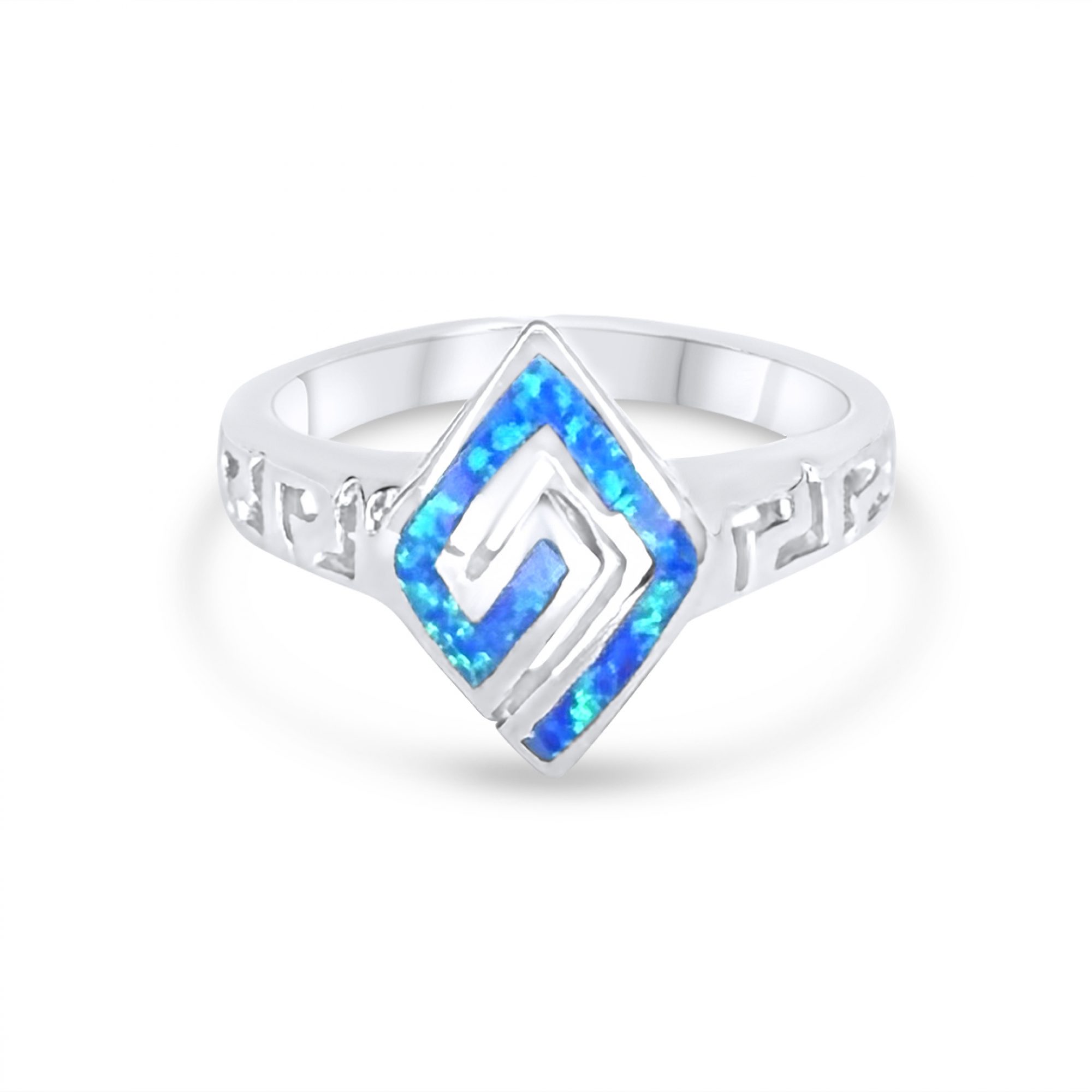 Silver ring with opal stones and meander