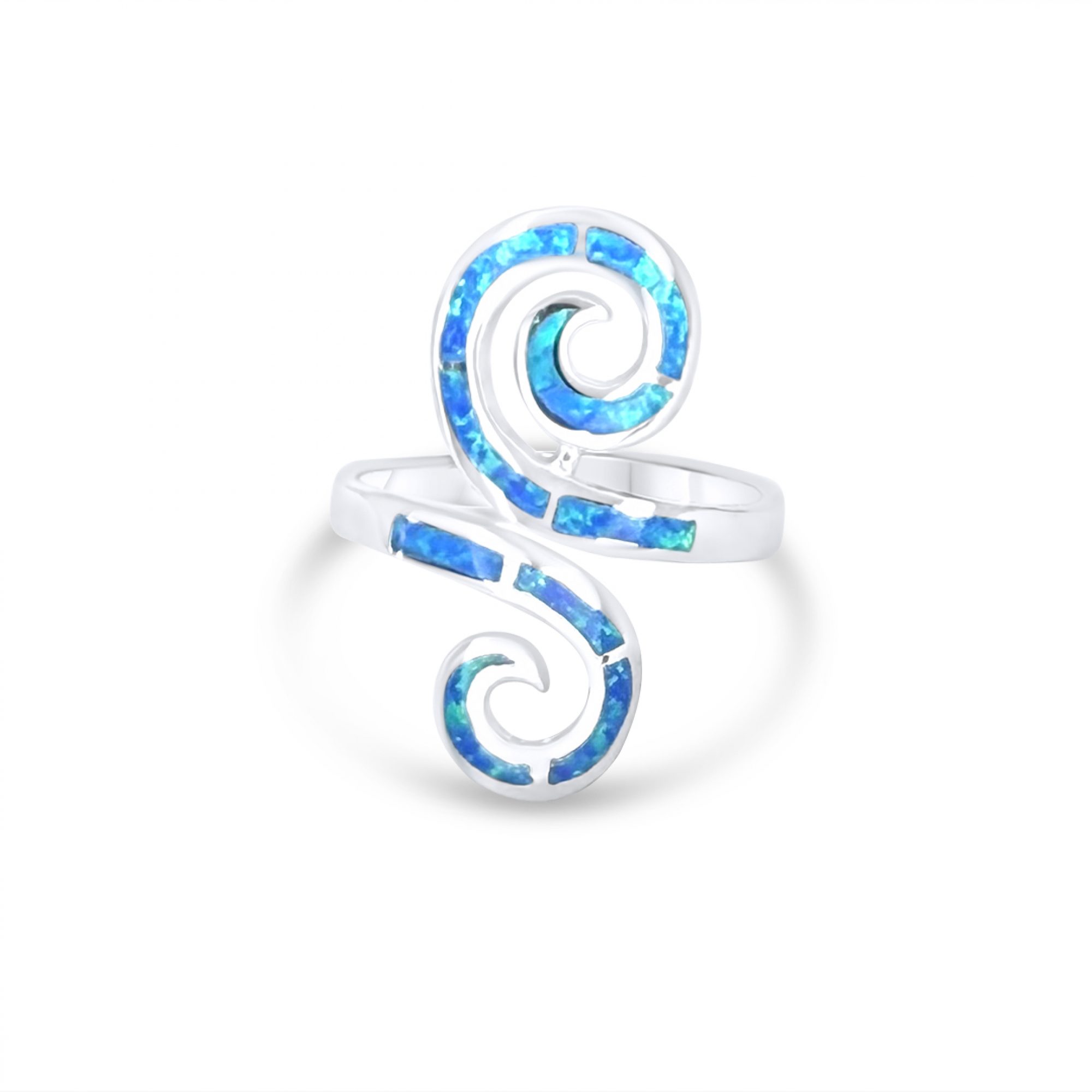 Silver ring with opal stones and meander
