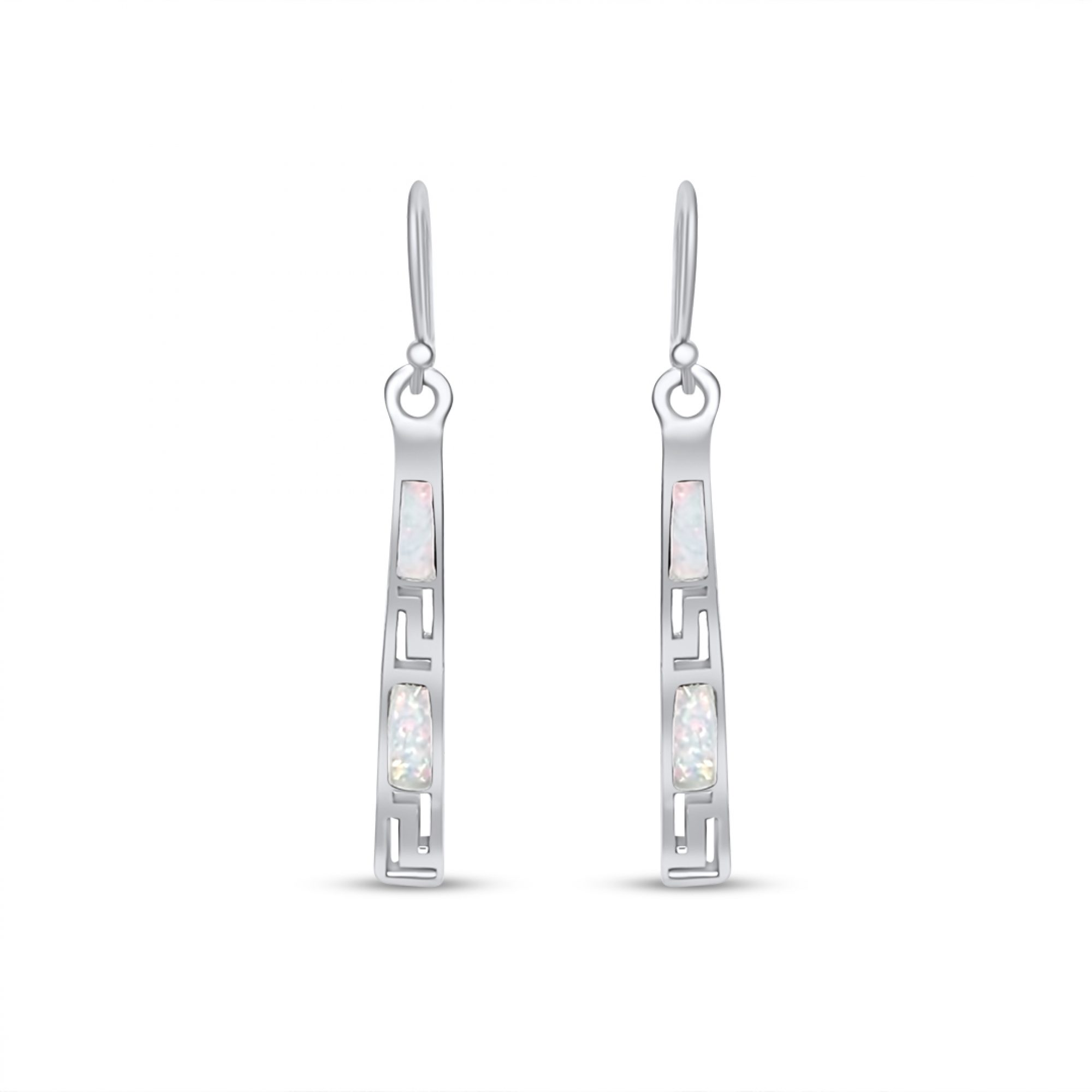 Σκουλαρίκια κρεμαστά με λευκό όπαλ και μαίανδρο