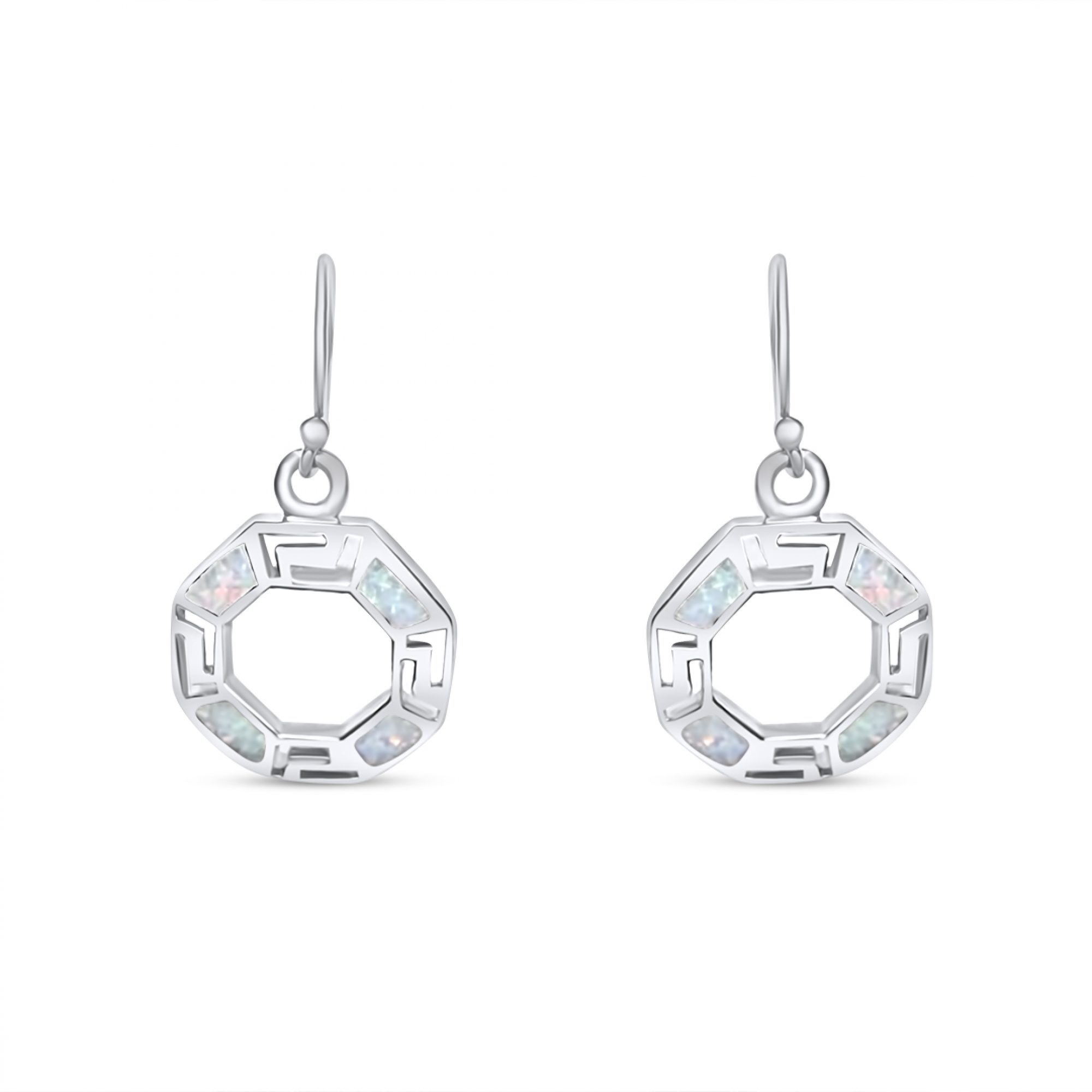 Σκουλαρίκια κρεμαστά με λευκό όπαλ και μαίανδρο