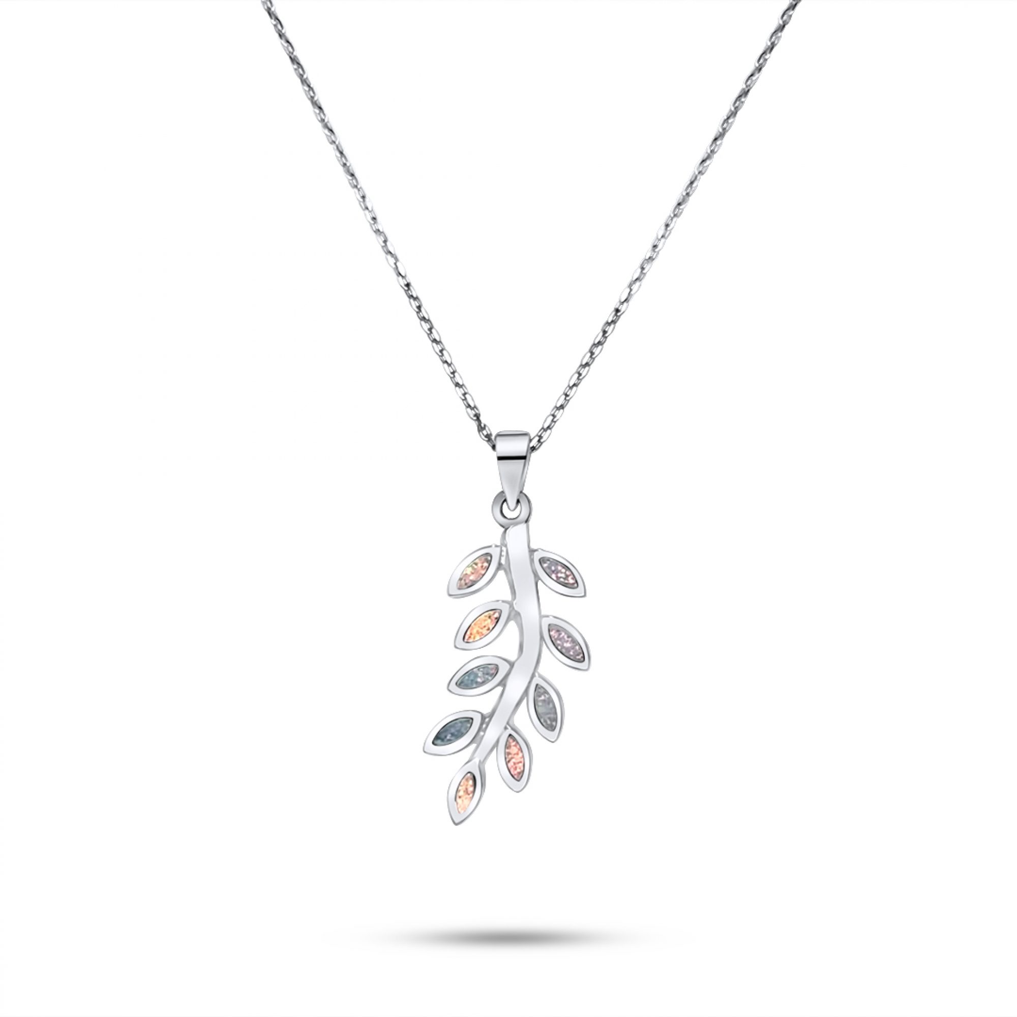 Κολιέ κλαδί ελιάς με λευκό όπαλ