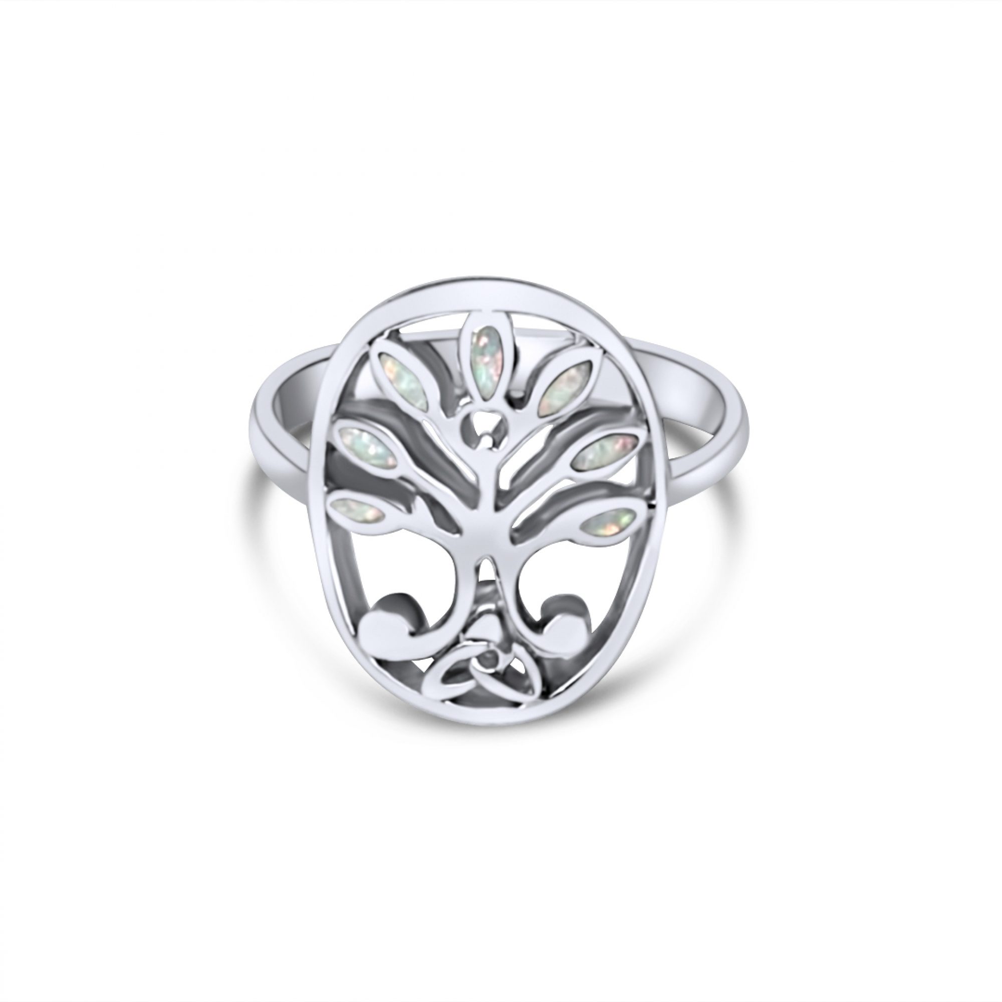 Δαχτυλίδι δέντρο της ζωής με λευκό όπαλ
