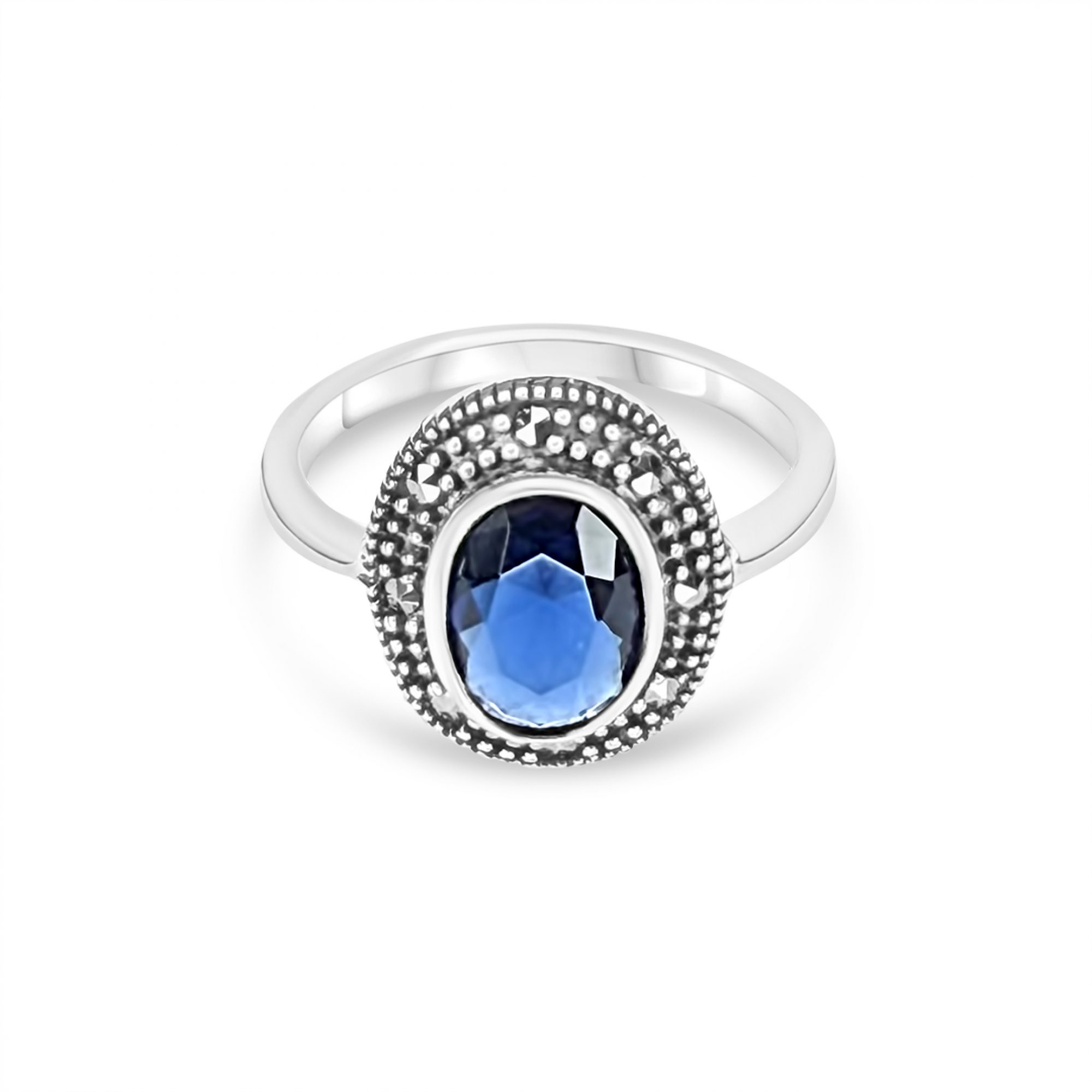 Δαχτυλίδι με πέτρα ζαφείρι και μαρκασίτες