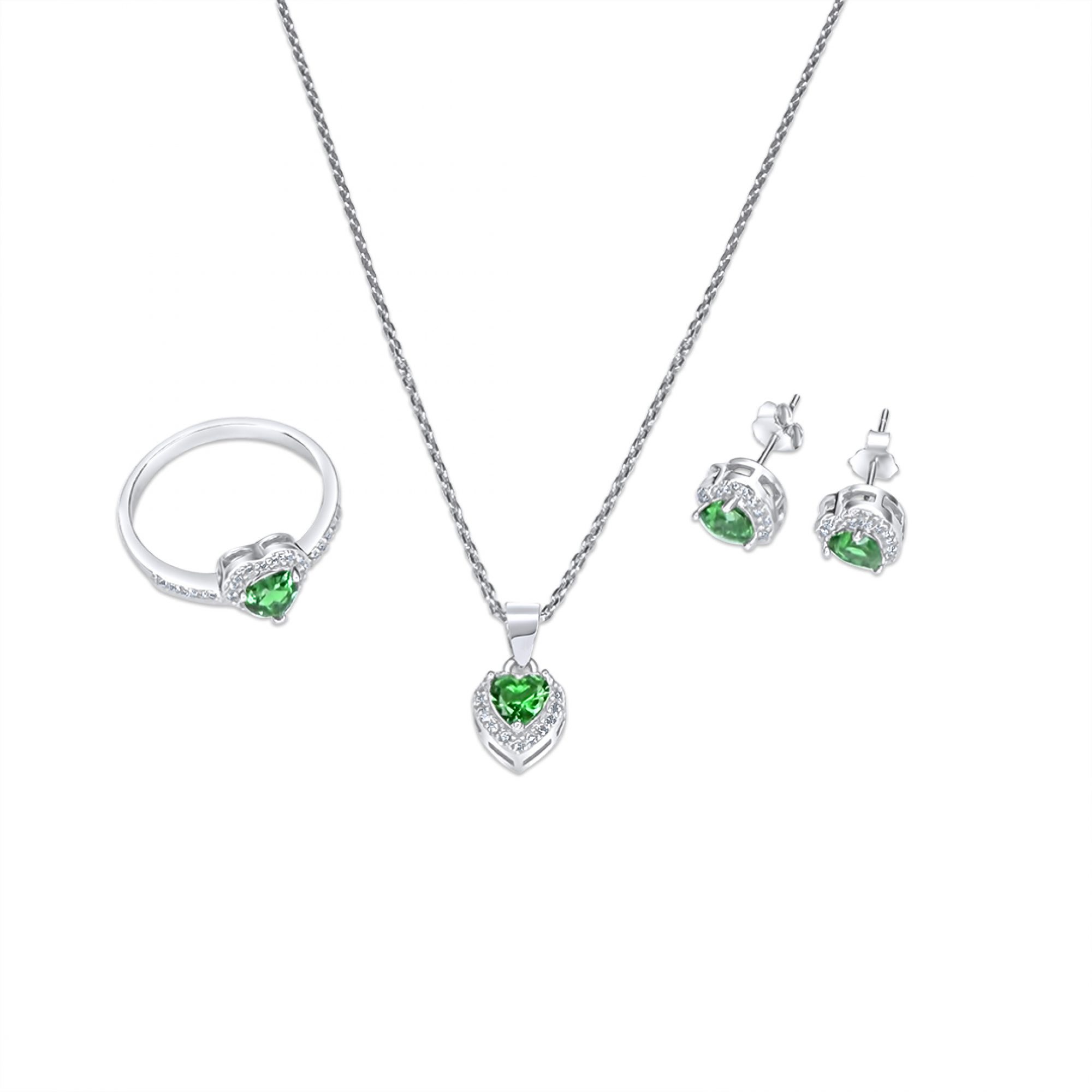 Σετ κολιέ, δαχτυλίδι και σκουλαρίκια καρφωτά με πέτρες ζιργκόν και σμαράγδι