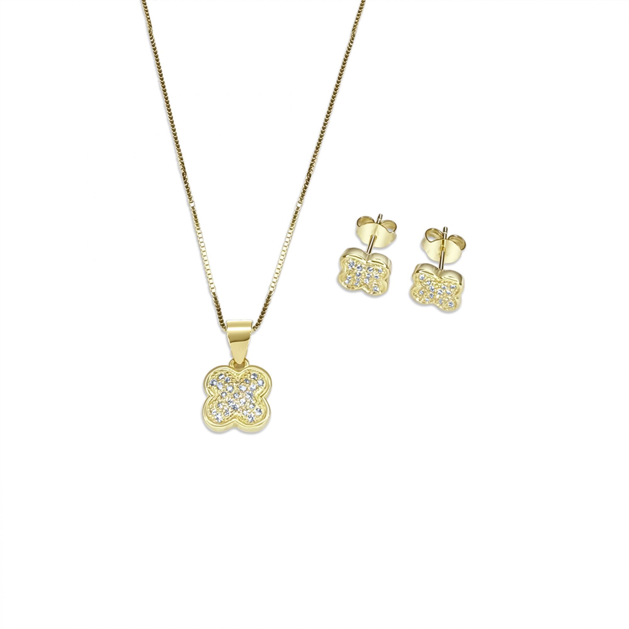 Σετ κολιέ και σκουλαρίκια καρφωτά με πέτρες ζιργκόν επίχρυσο