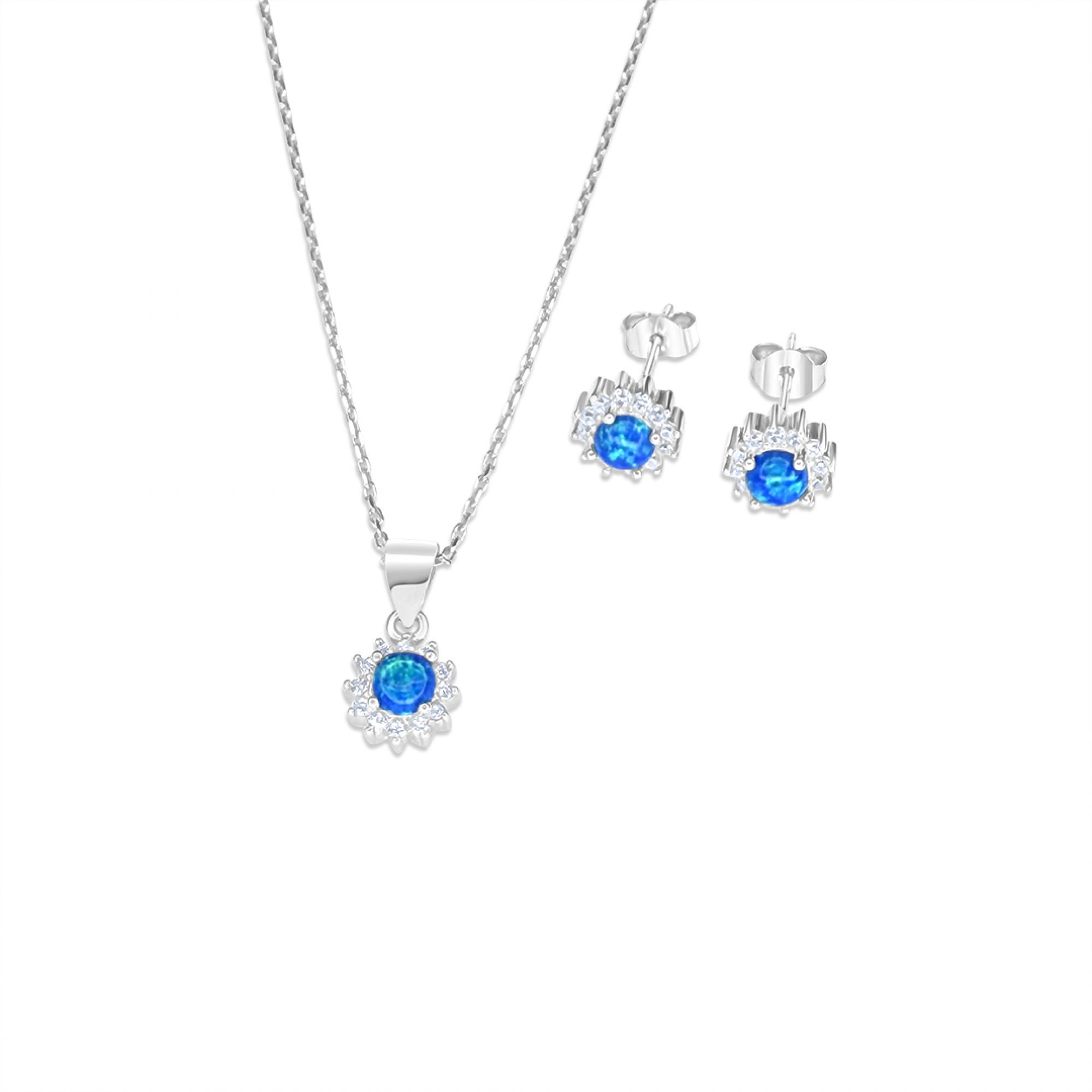 Σετ κολιέ και σκουλαρίκια καρφωτά με πέτρες ζιργκόν και όπαλ