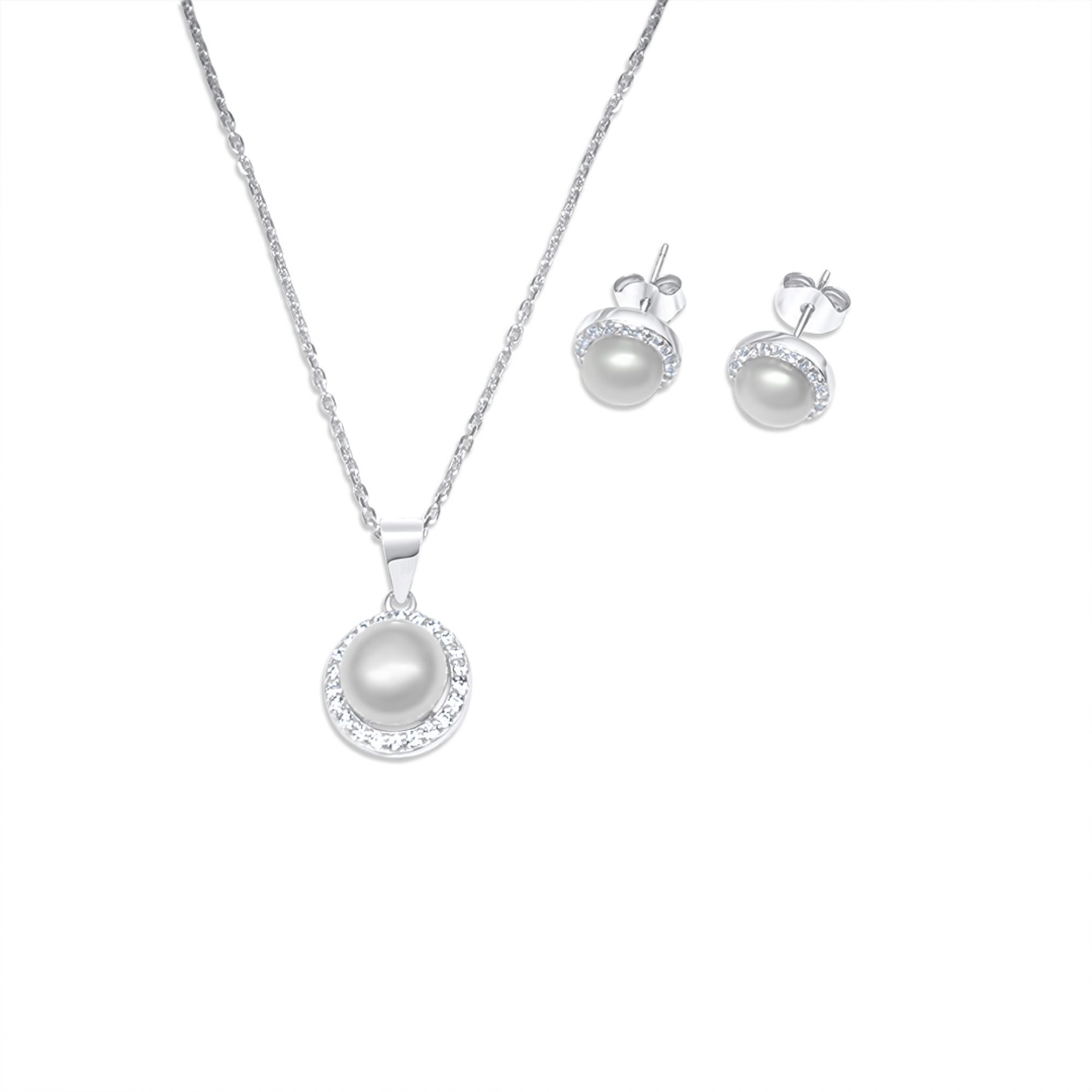 Σετ κολιέ και σκουλαρίκια καρφωτά με πέτρες ζιργκόν και μαργαριτάρι