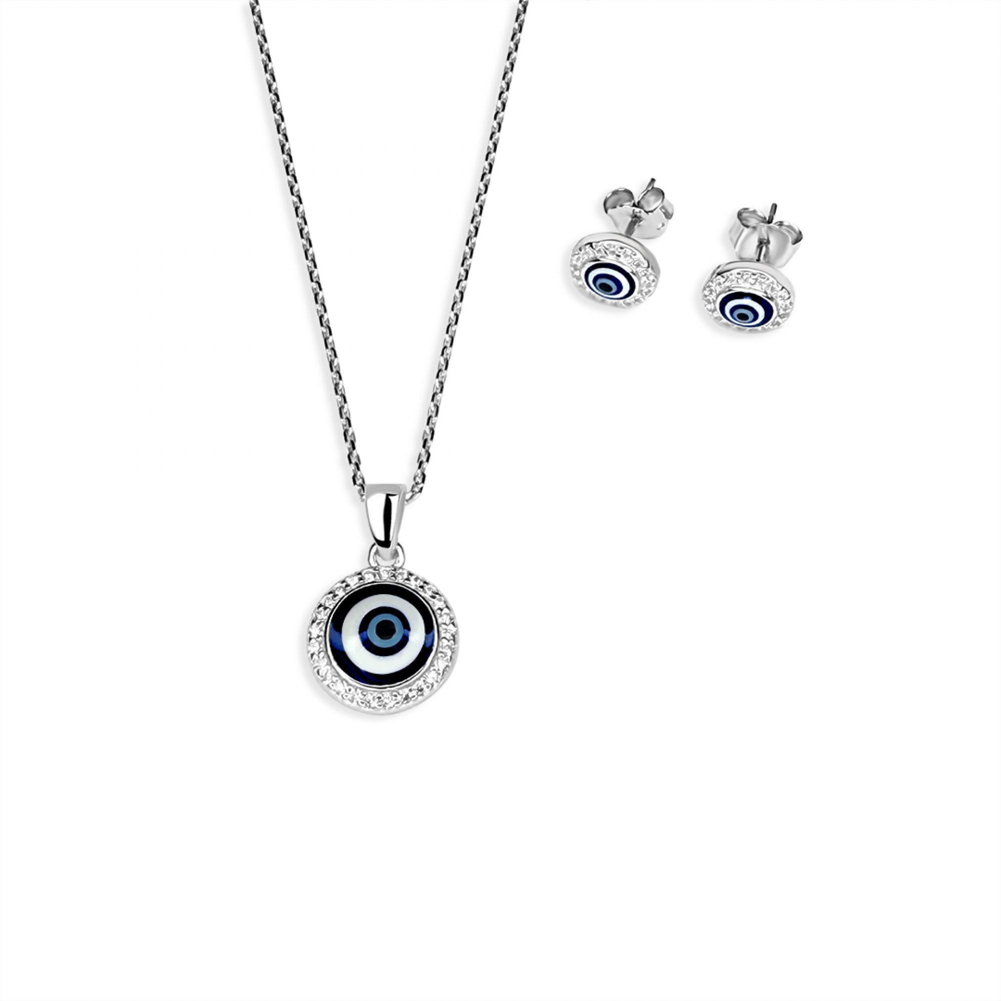 Σετ κολιέ και σκουλαρίκια καρφωτά μάτι με πέτρες ζιργκόν