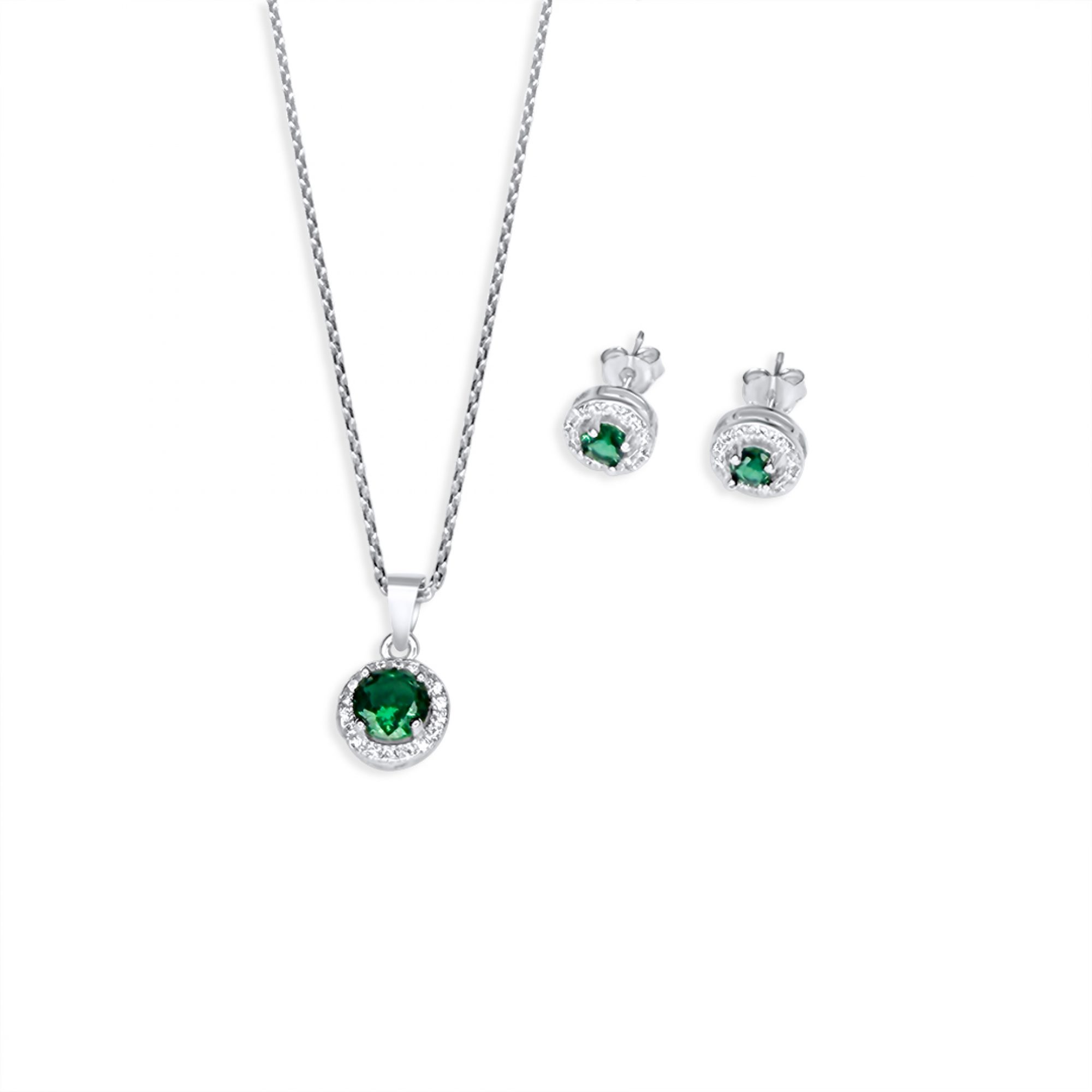 Σετ κολιέ και σκουλαρίκια καρφωτά με πέτρες ζιργκόν και σμαράγδι