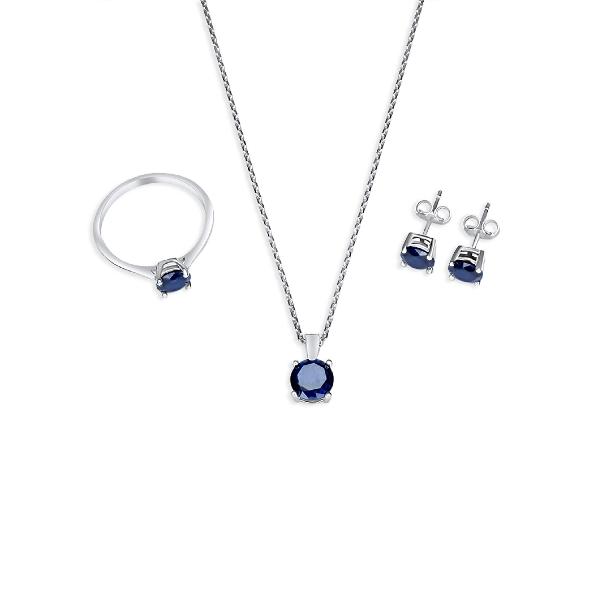Σετ κολιέ, δαχτυλίδι και σκουλαρίκια καρφωτά με πέτρες ζαφείρι