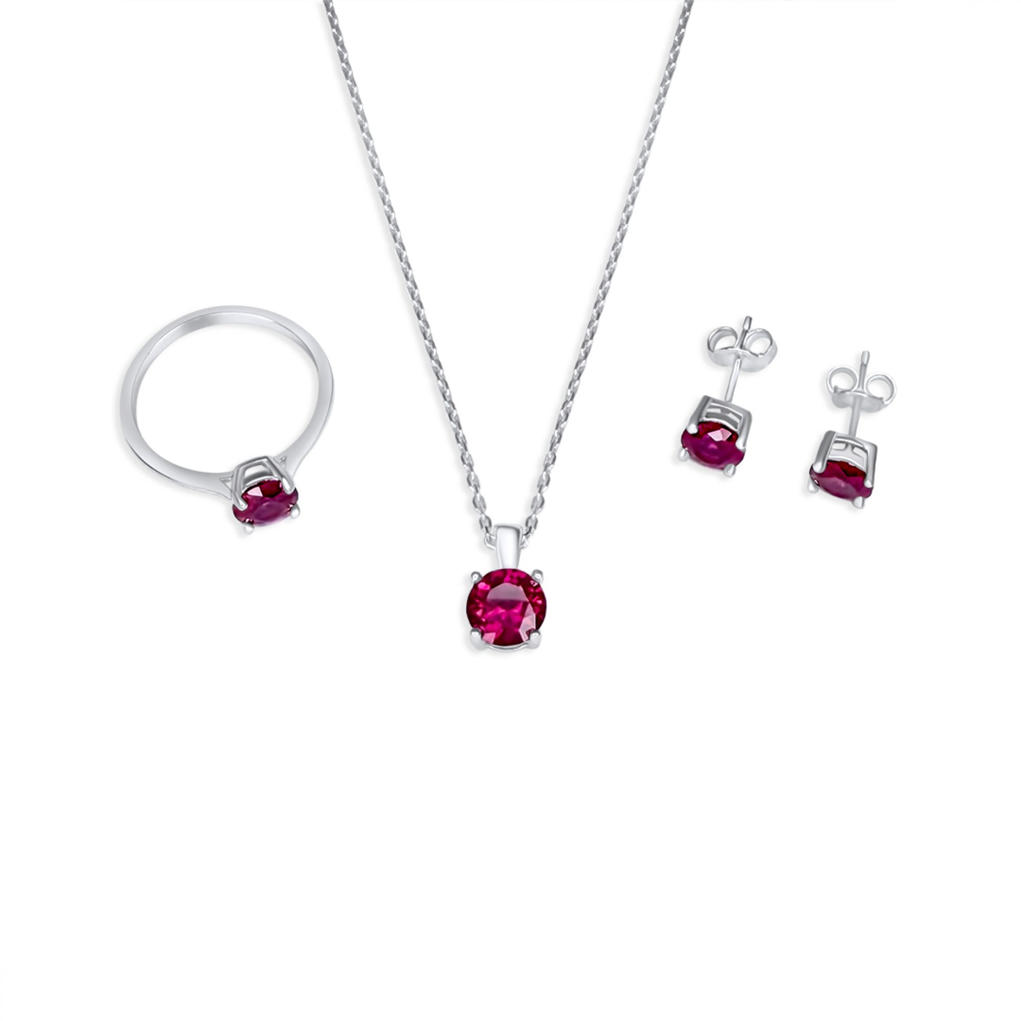 Σετ κολιέ, δαχτυλίδι και σκουλαρίκια καρφωτά με πέτρες ρουμπίνι