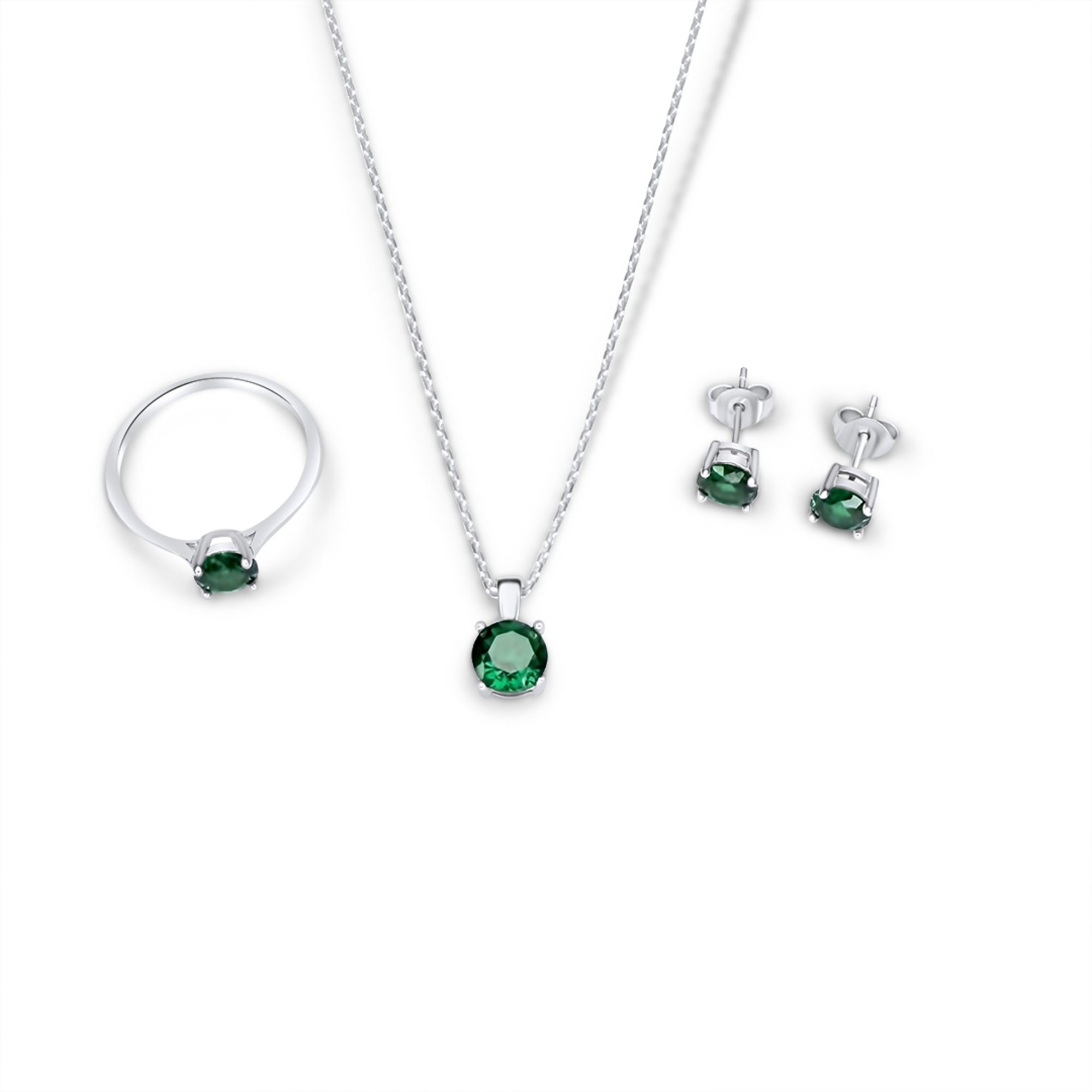 Σετ κολιέ, δαχτυλίδι και σκουλαρίκια καρφωτά με πέτρες σμαράγδι