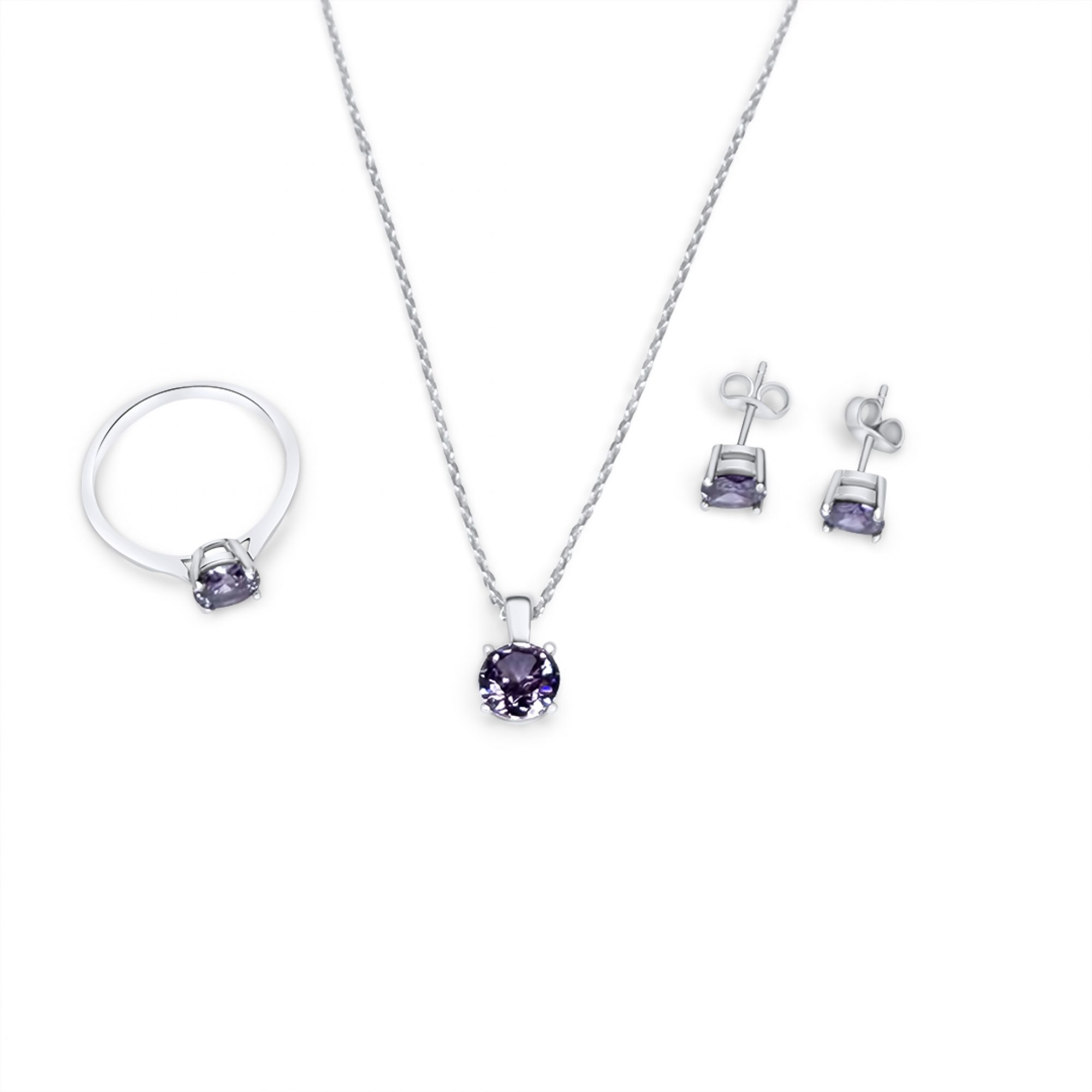 Σετ κολιέ, δαχτυλίδι και σκουλαρίκια καρφωτά με πέτρες αμέθυστο