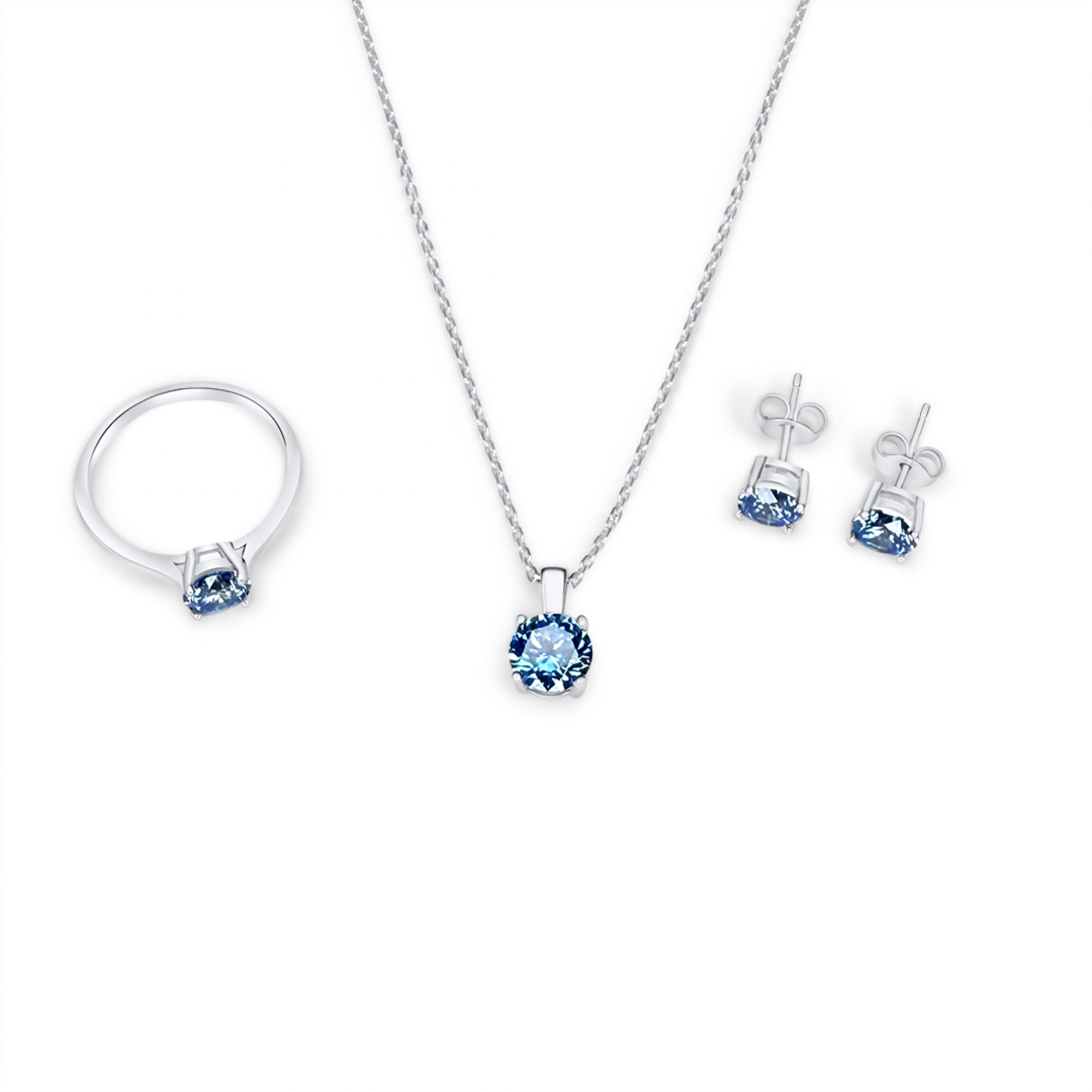 Σετ κολιέ, δαχτυλίδι και σκουλαρίκια καρφωτά με πέτρες άκουα μαρίν