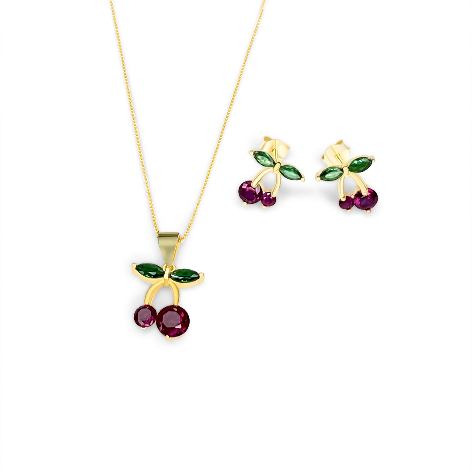 Σετ κολιέ και σκουλαρίκια καρφωτά με πέτρες ζιργκόν επίχρυσο