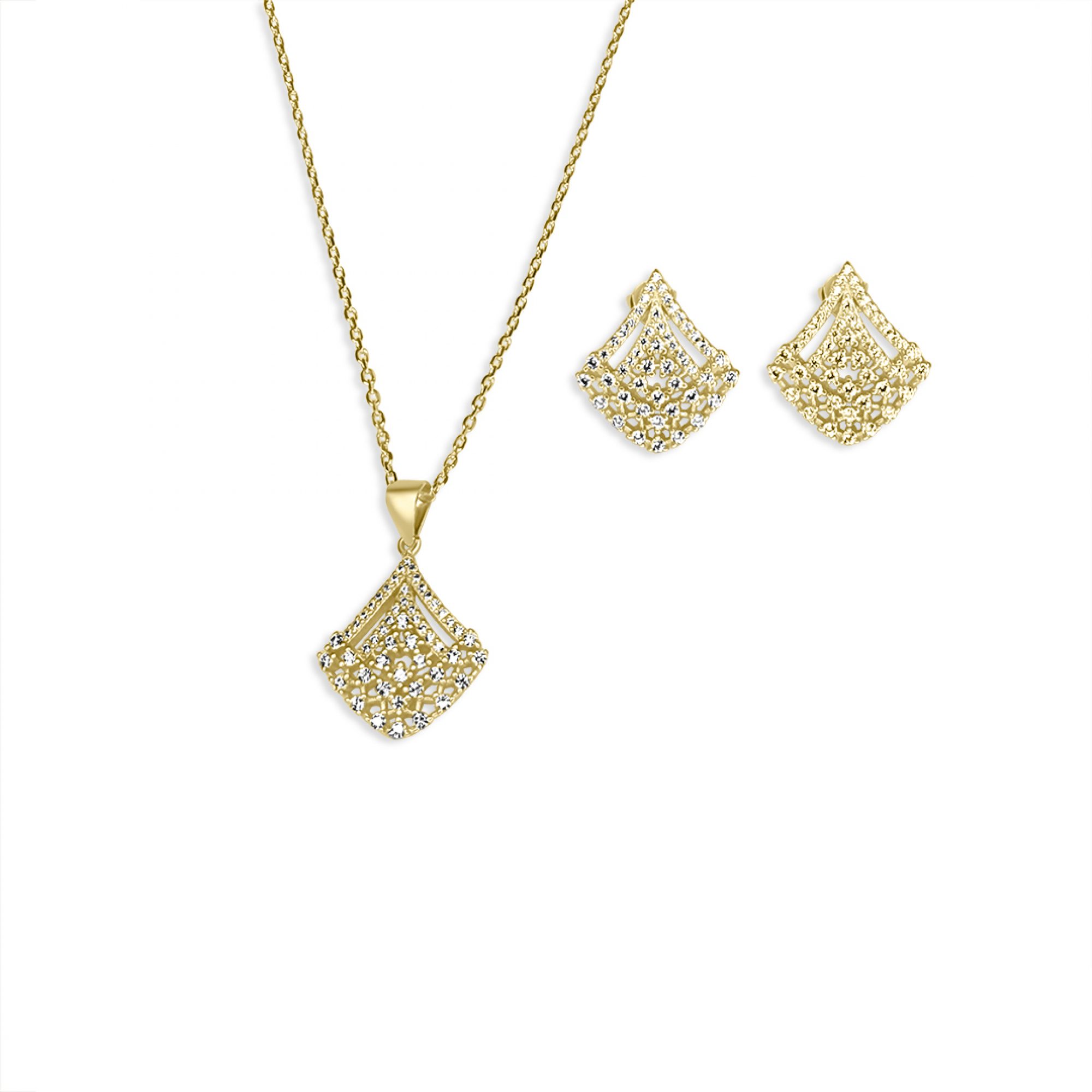 Σετ κολιέ και σκουλαρίκια καρφωτά με πέτρες ζιργκόν επίχρυσο