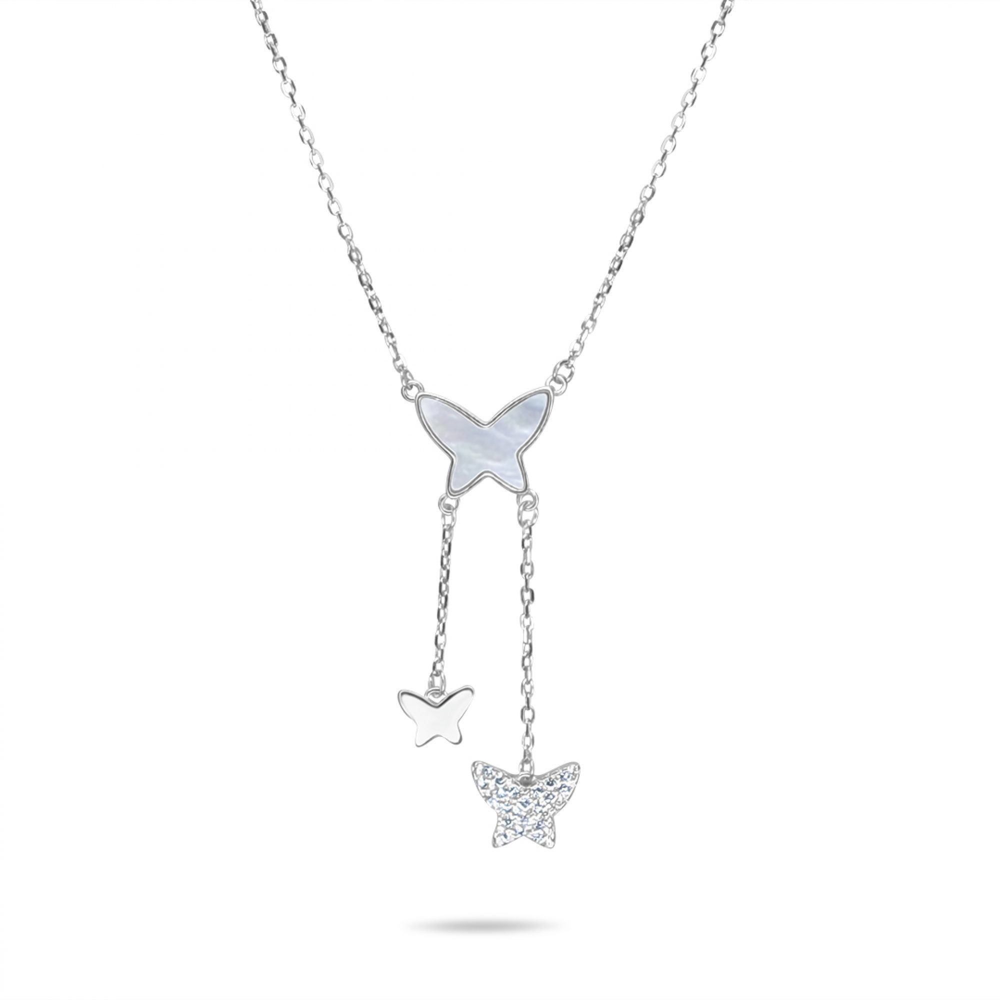 Butterflies necklace with mother of pearl and zircon stones