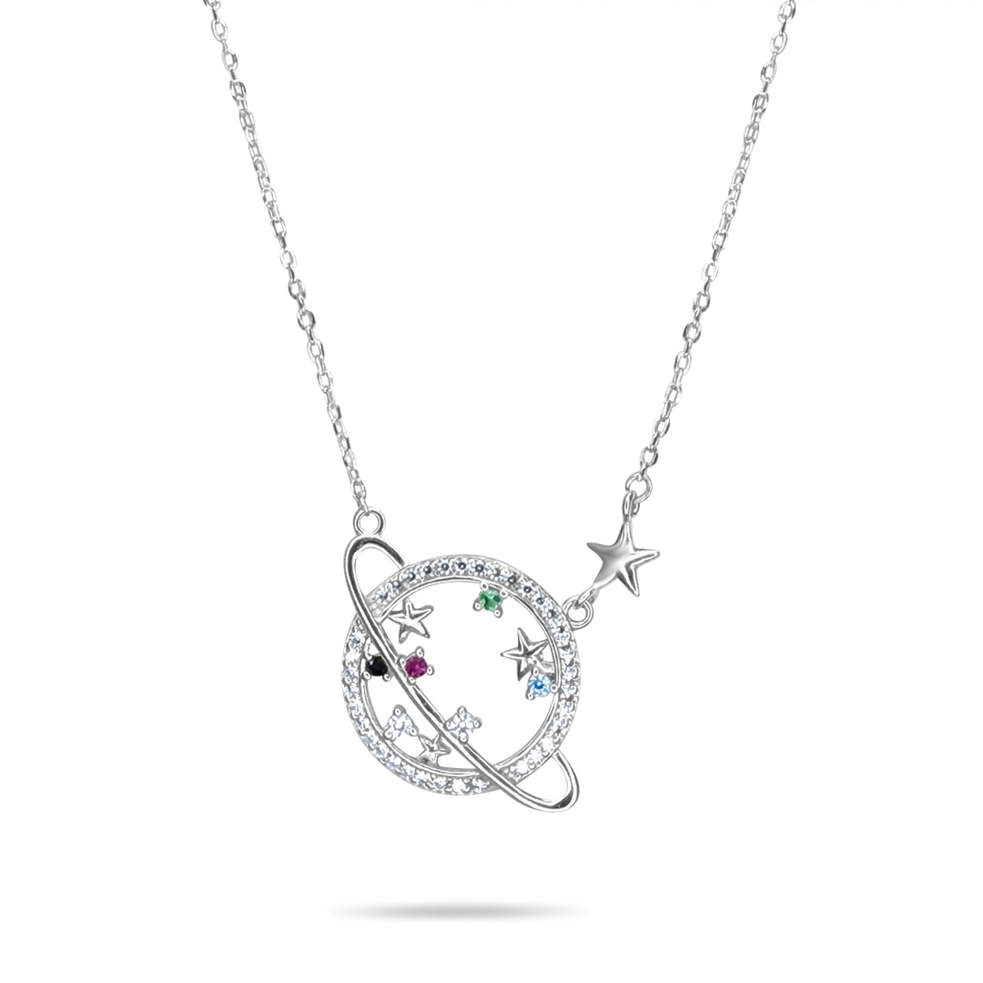 Planet Saturn necklace with zircon stones