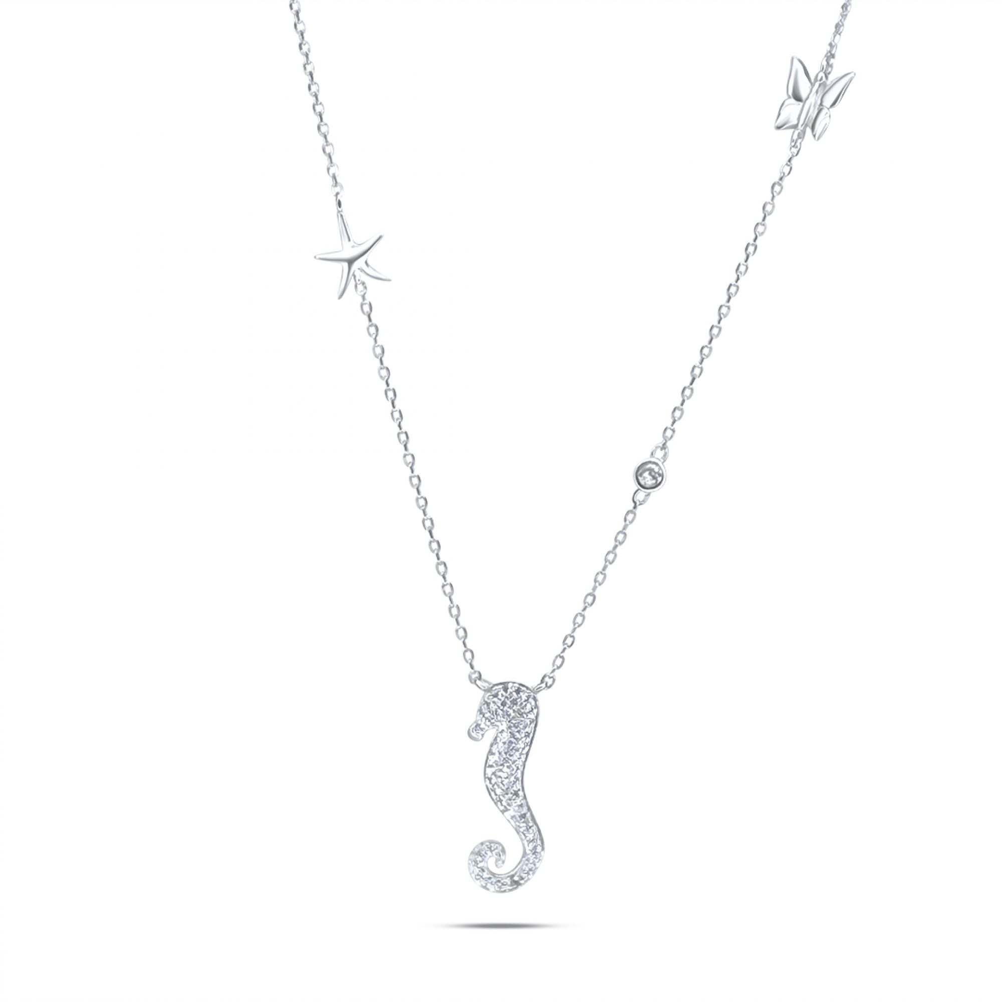 Seahorse necklace with zircon stones