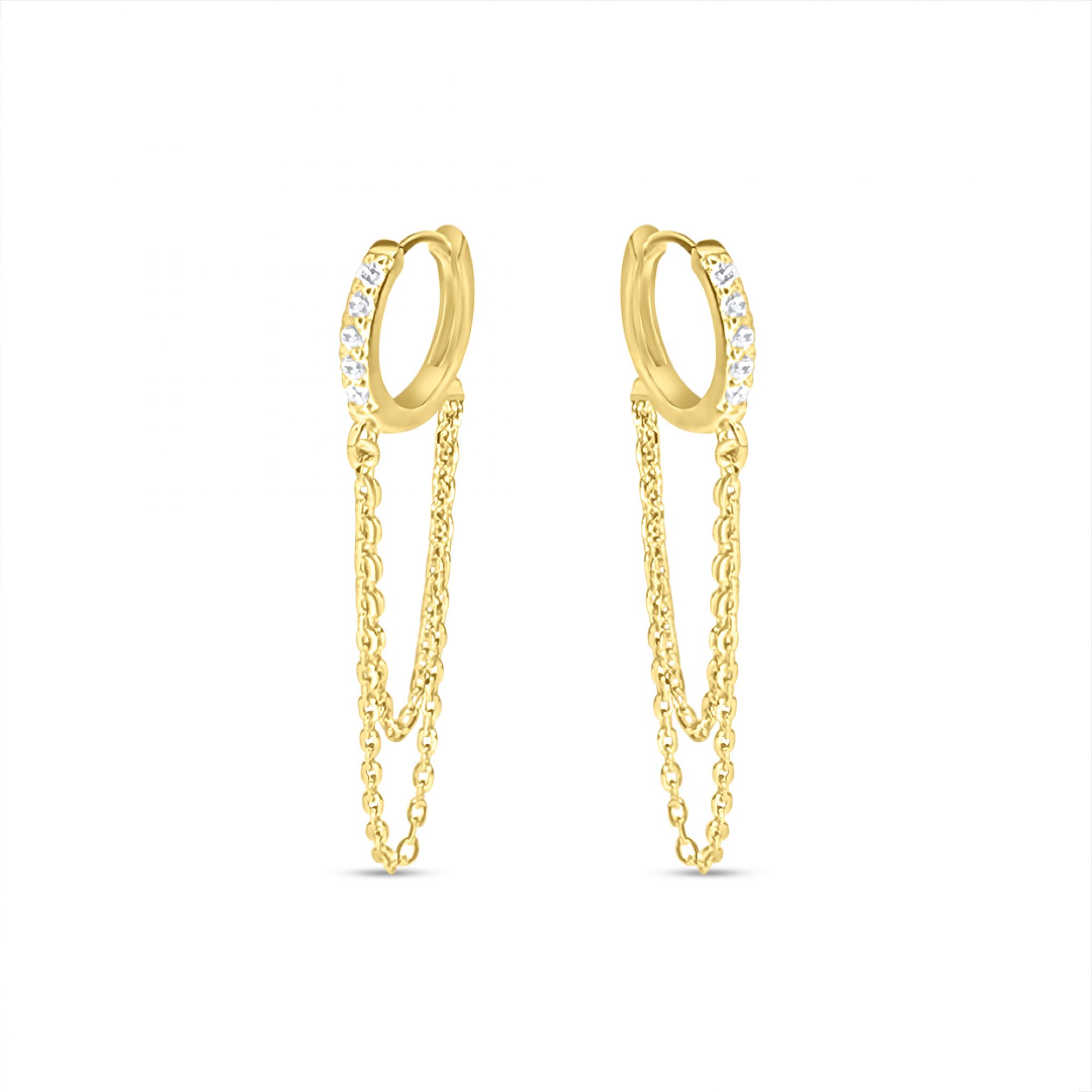 Επίχρυσα σκουλαρίκια με κρεμαστές αλυσίδες και πέτρες ζιργκόν