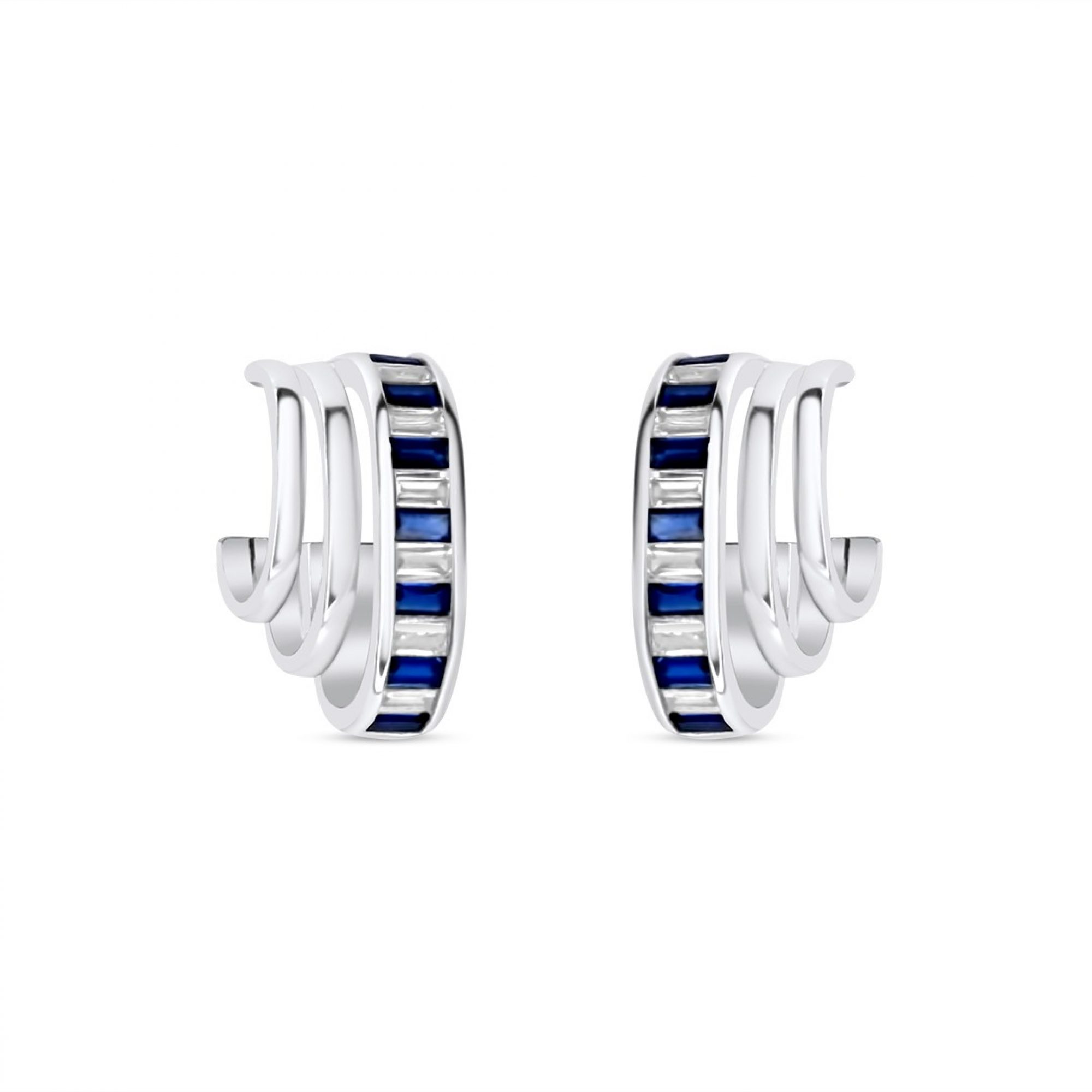 Silver earrings with sapphire and zircon stones