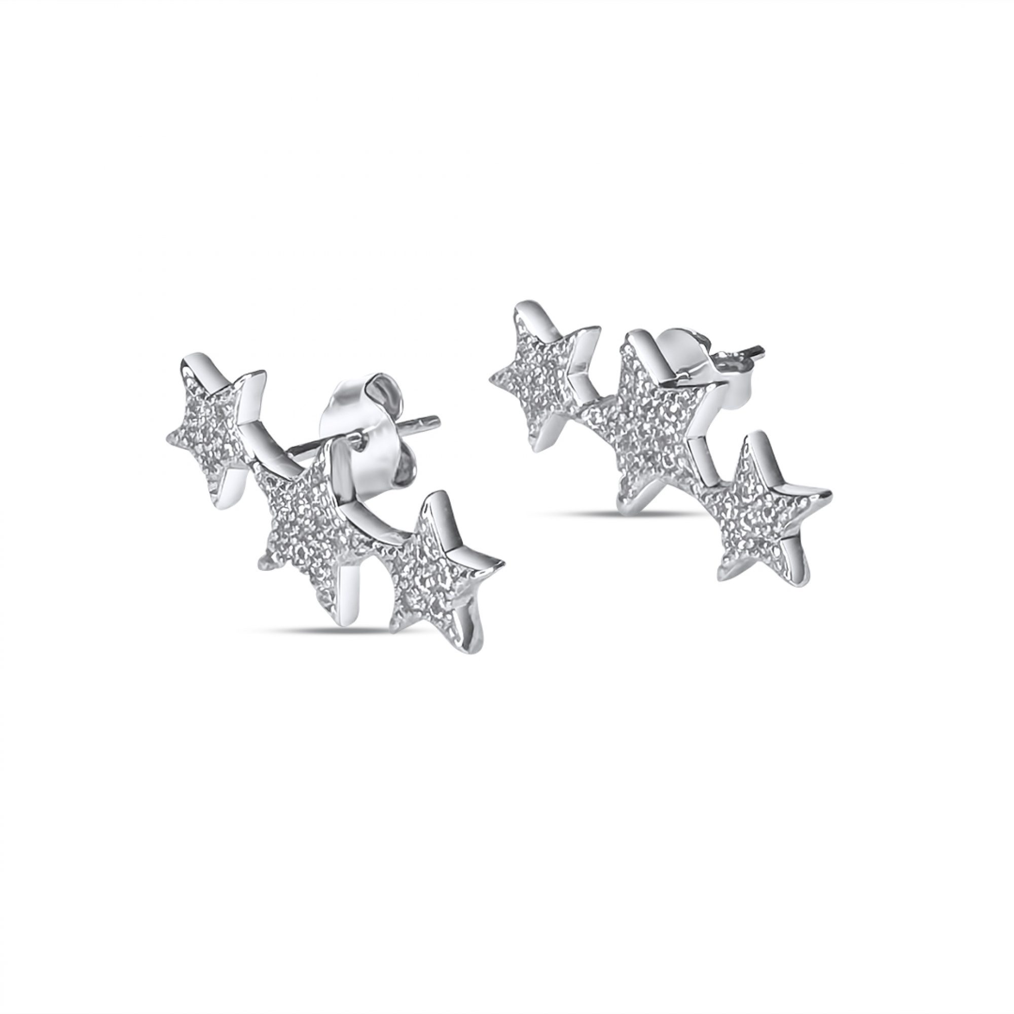 Silver star earrings with zircon stones