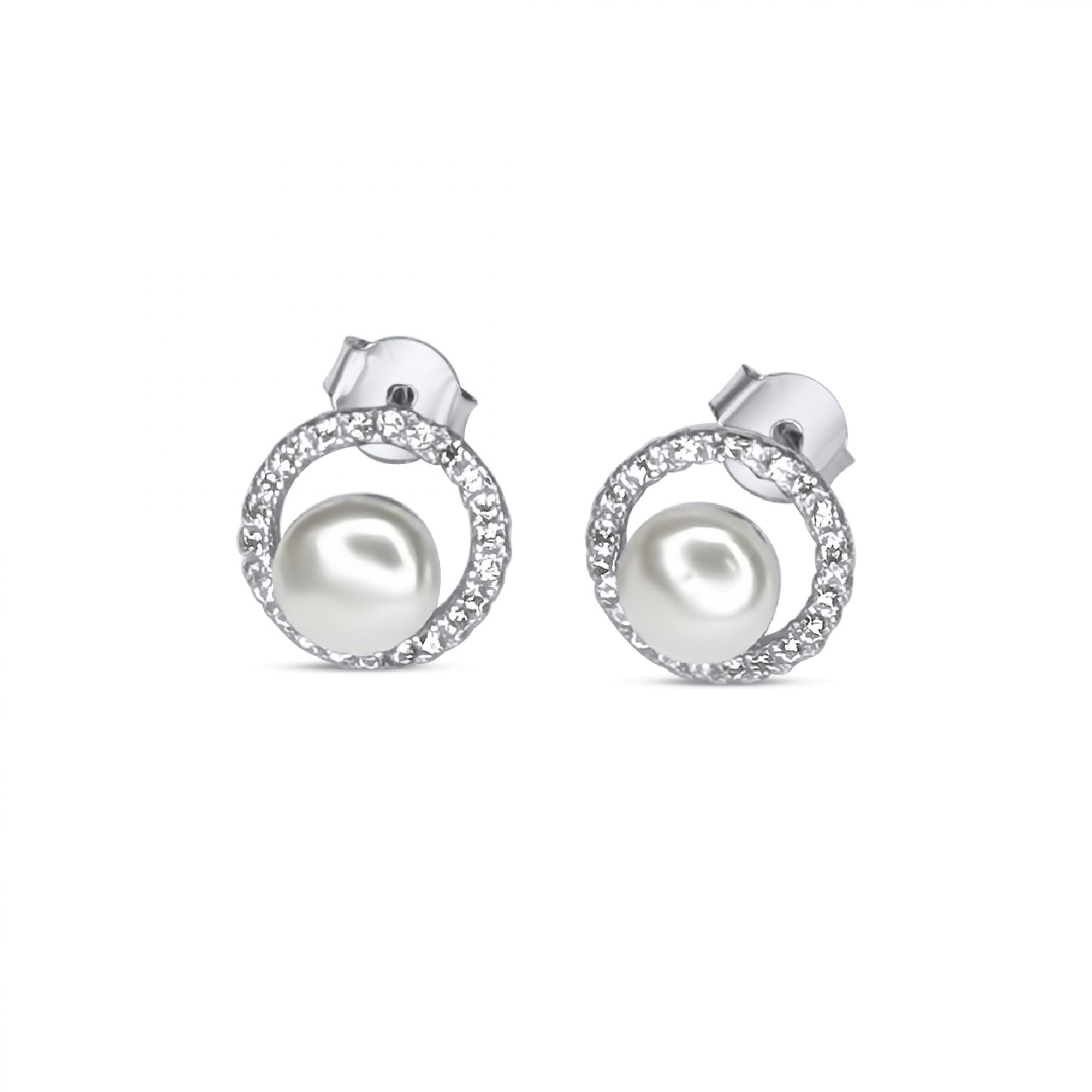 Σκουλαρίκια καρφωτά με μαργαριτάρι και πέτρες ζιργκόν