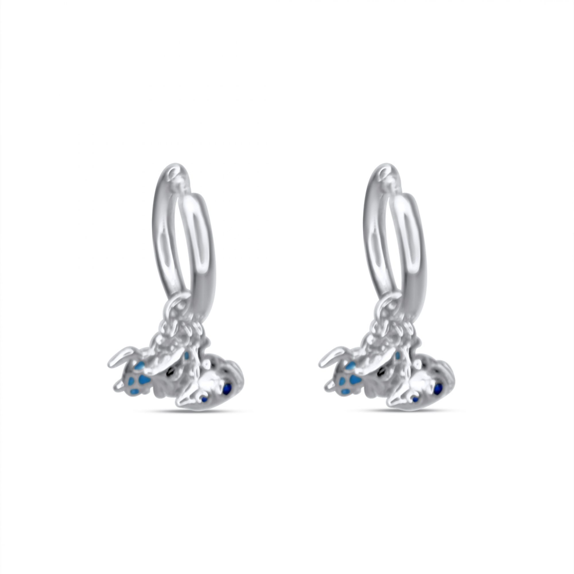 Silver earrings with dangles turtle, fish and submarine with enamel and zircon stones