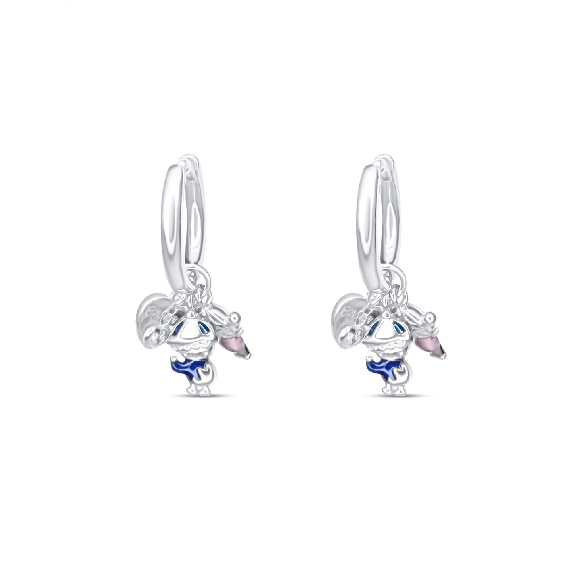 Silver earrings with dangles boy, girl and heart with enamel and zircon stones