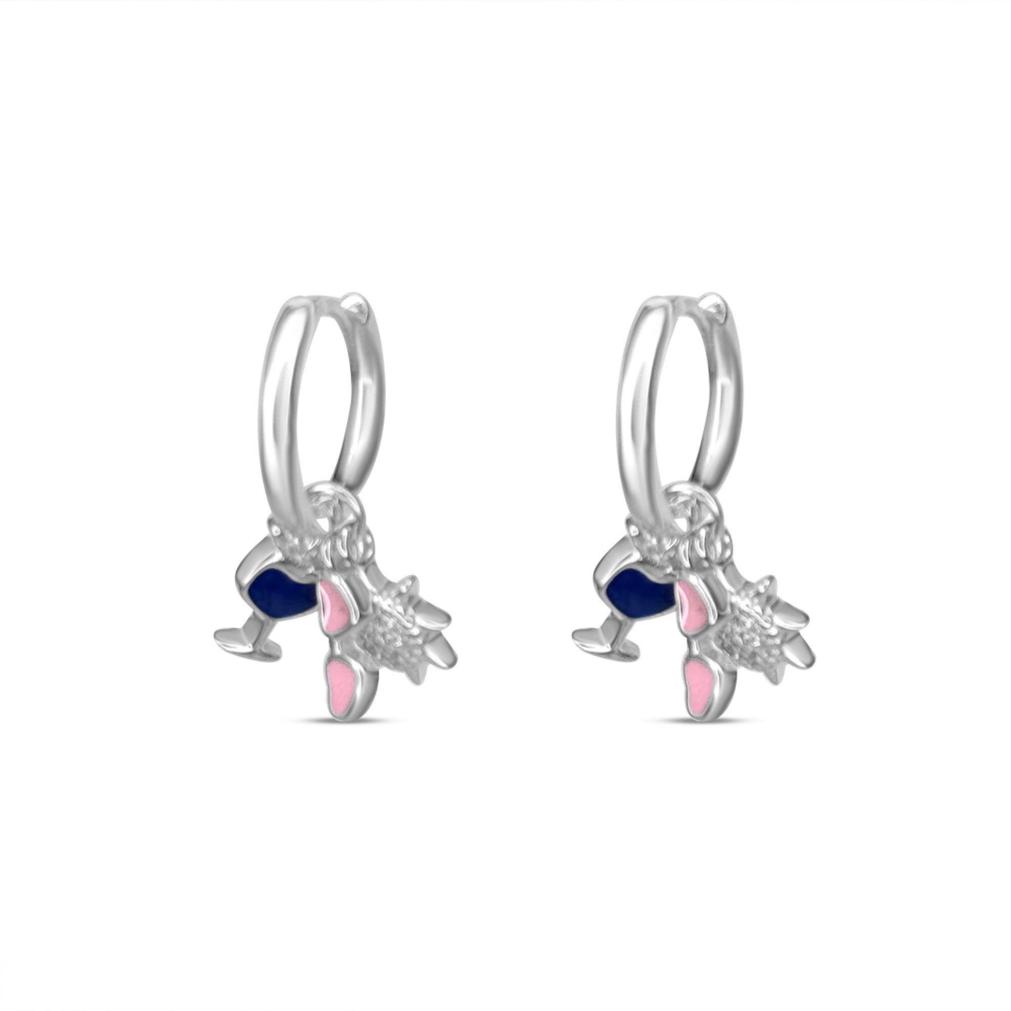 Silver earrings with dangles sun, cocktail and sunglasses with enamel and zircon stones