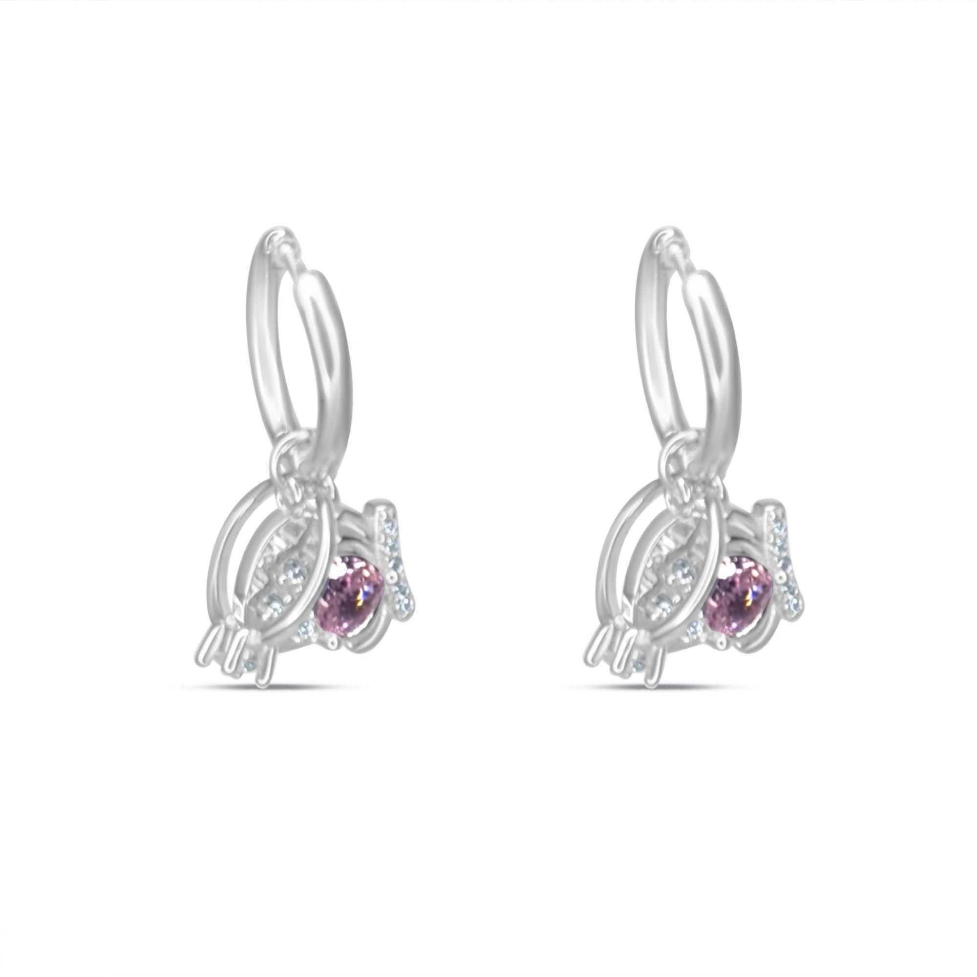 Silver earrings with dangles crown, ring and heart be your own queen with zircon stones