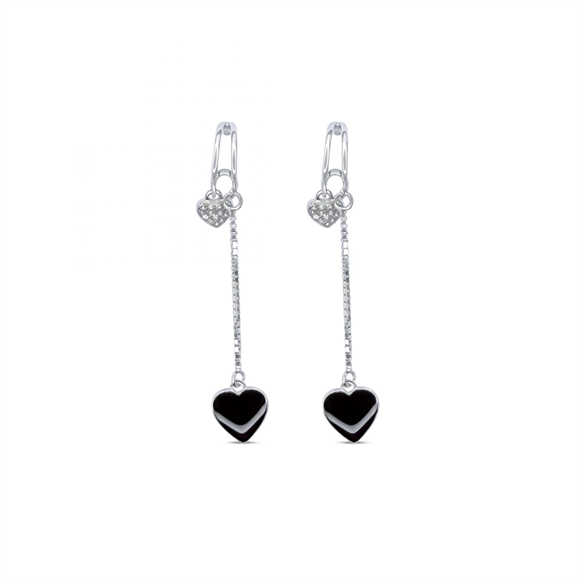 Ασημένια σκουλαρίκια καρδιές με πέτρες ζιργκόν και σμάλτο