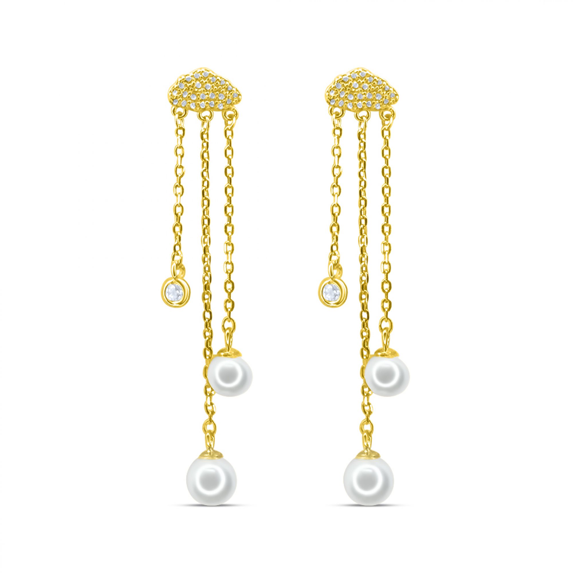 Επίχρυσα σκουλαρίκια με μαργαριτάρια και πέτρα ζιργκόν