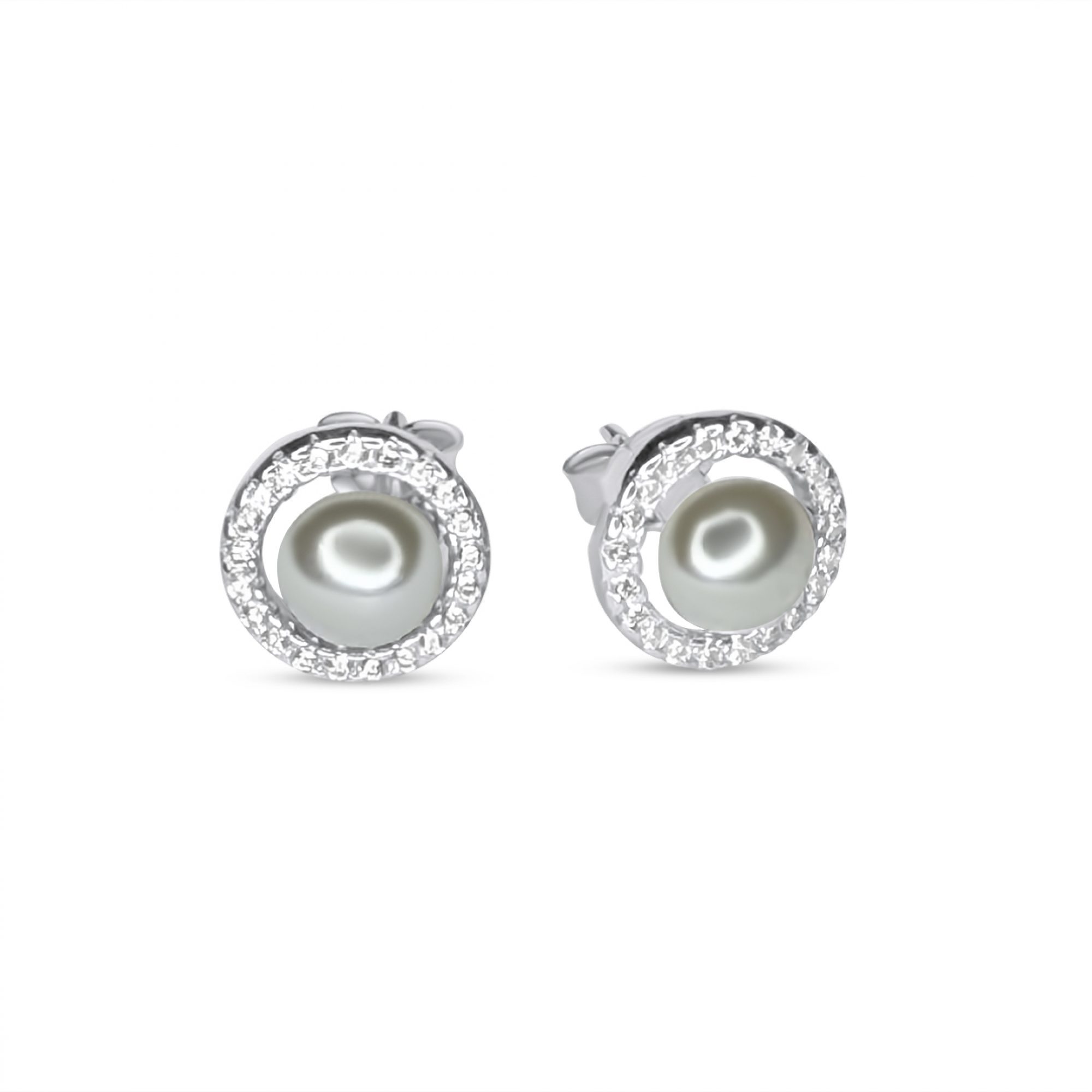 Σκουλαρίκια καρφωτά με μαργαριτάρι και πέτρες ζιργκόν