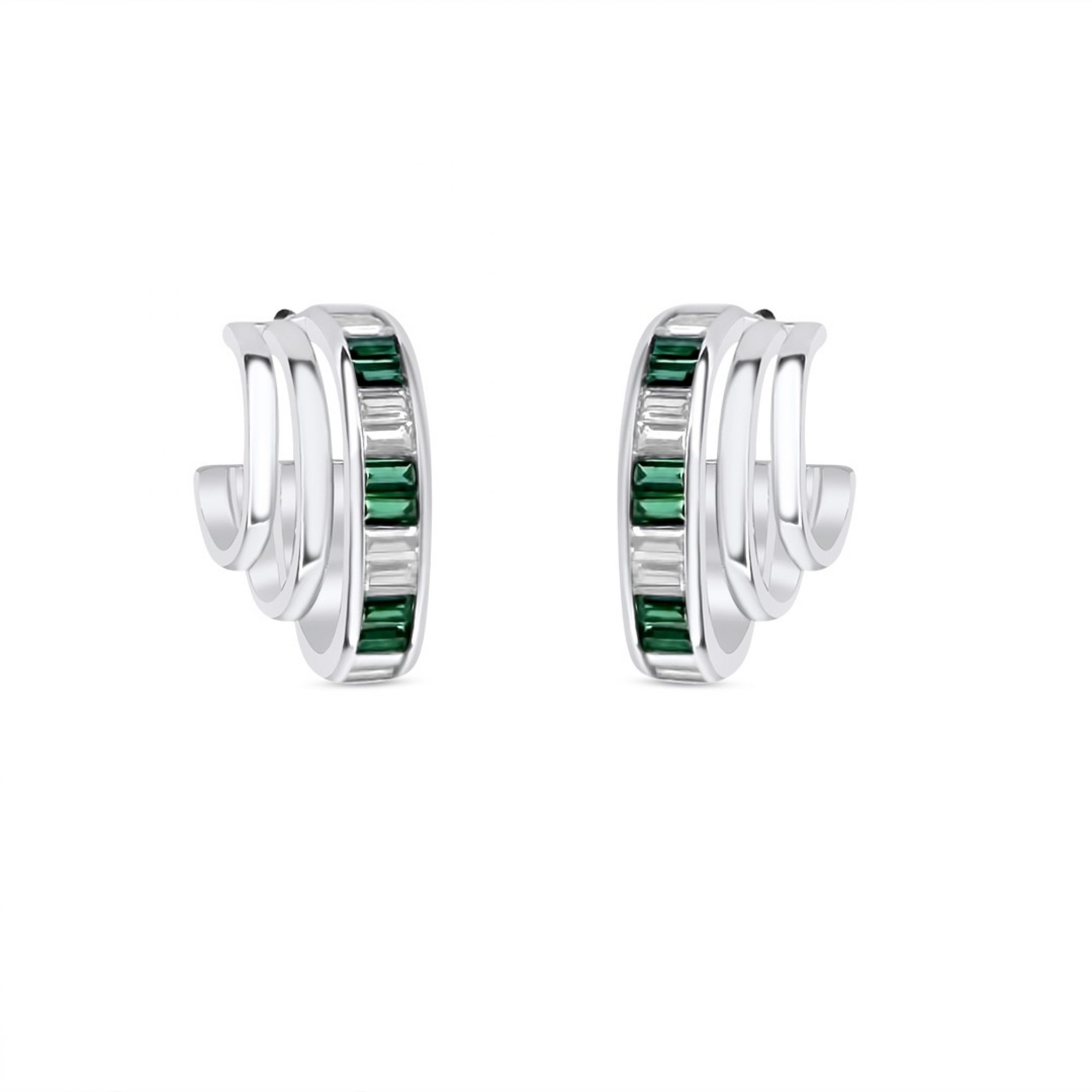 Silver earrings with emerald and zircon stones