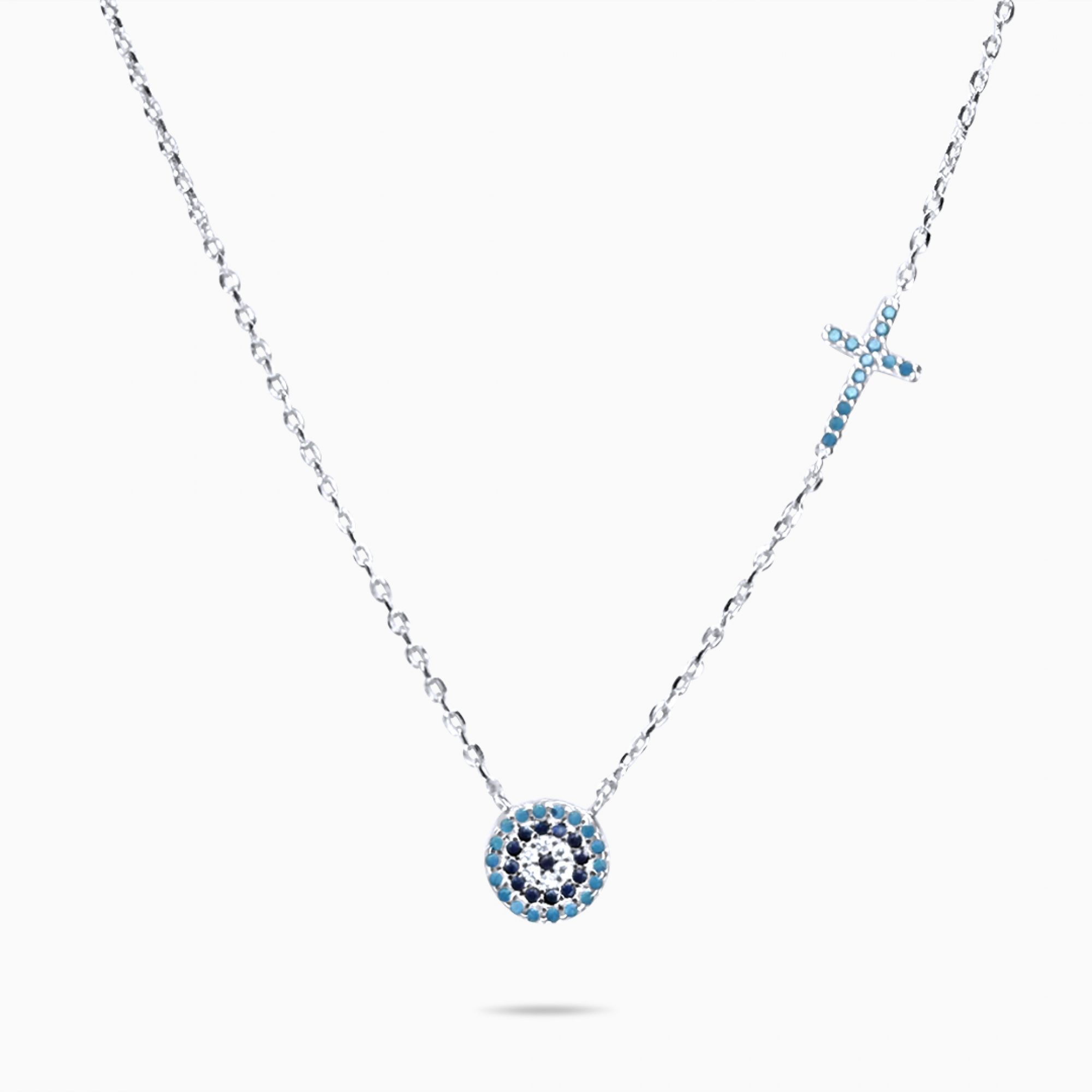 Κολιέ μάτι με πέτρες ζιργκόν και τιρκουάζ