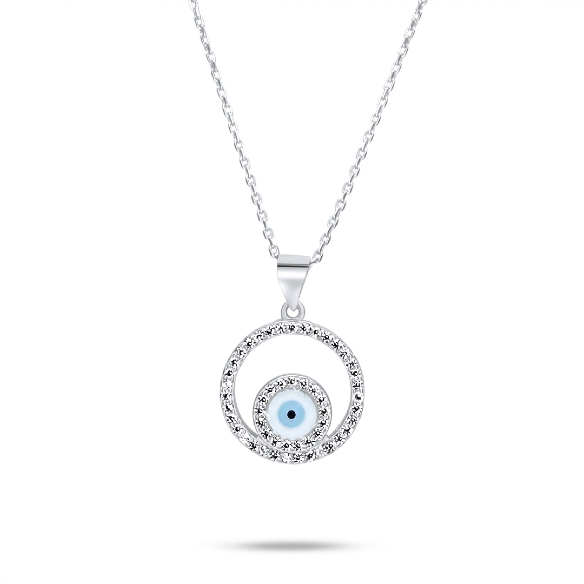 Κολιέ μάτι με πέτρες ζιργκόν και φίλντισι