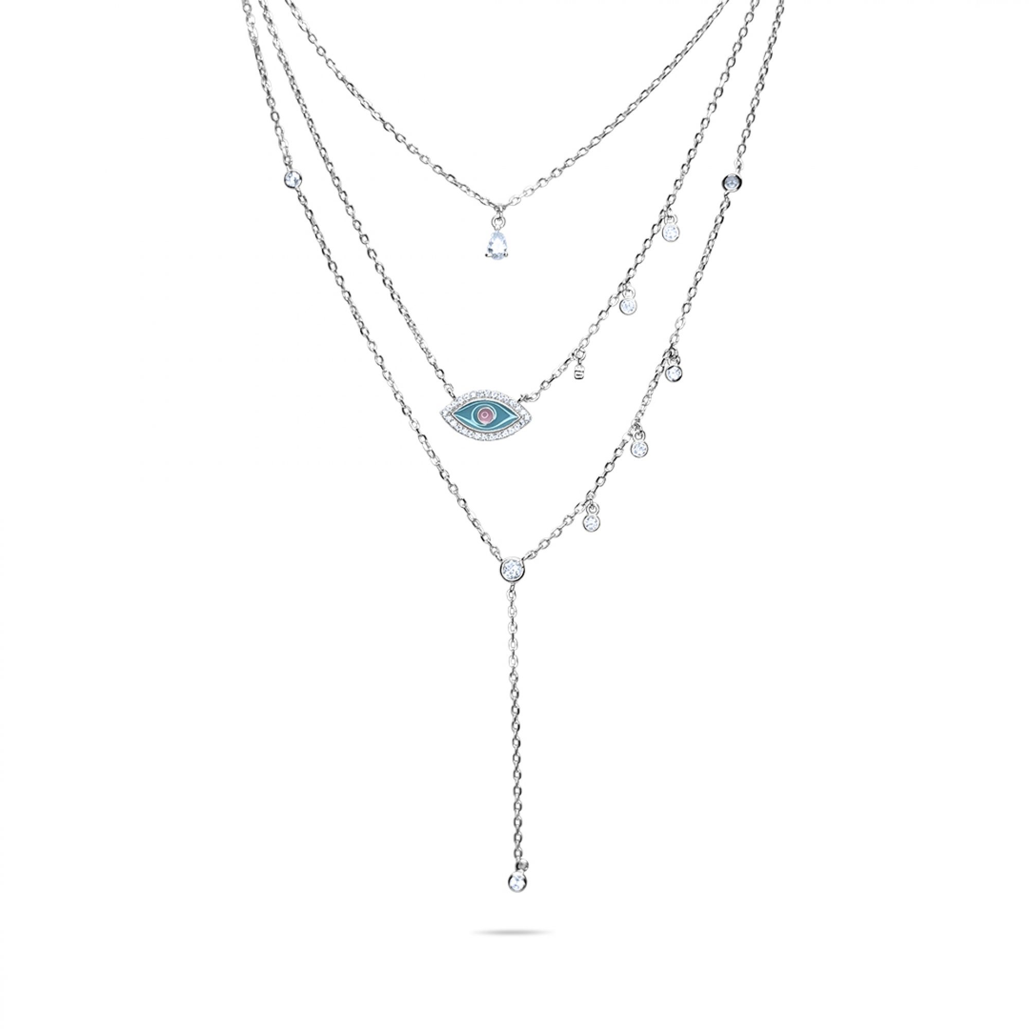 Τριπλό κολιέ με μάτι με πέτρες ζιργκόν