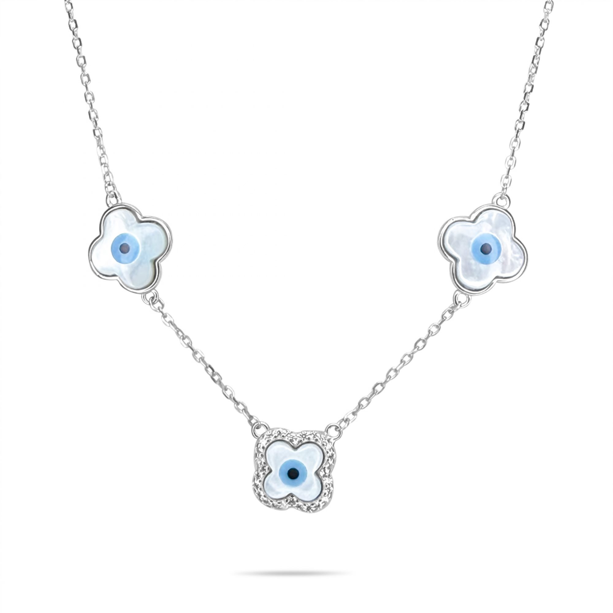 Κολιέ μάτι με πέτρες ζιργκόν και φίλντισι